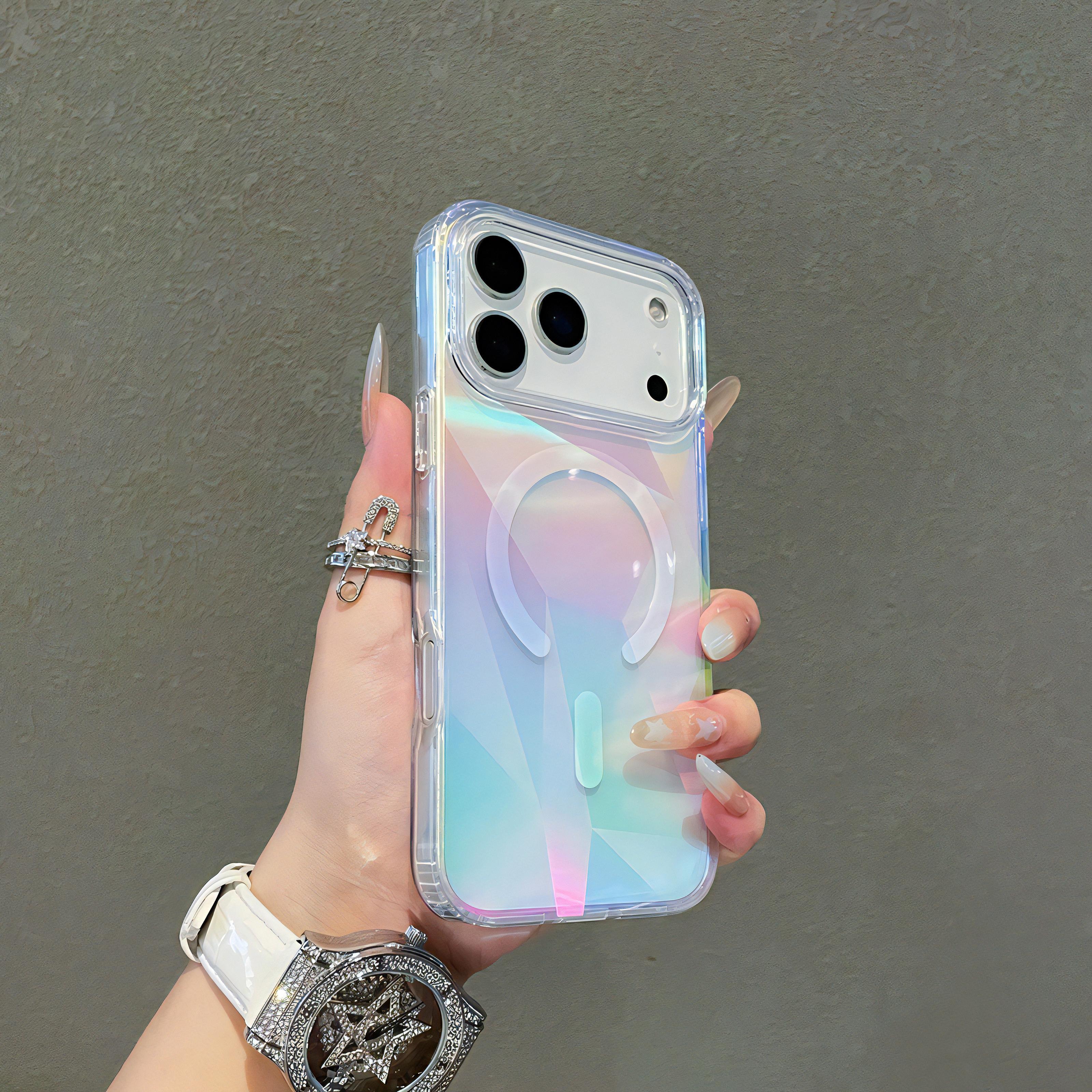 Ultra Clear Lazer Rhombus Manyetik Kablosuz Şarj Kılıfı (PC + TPU)