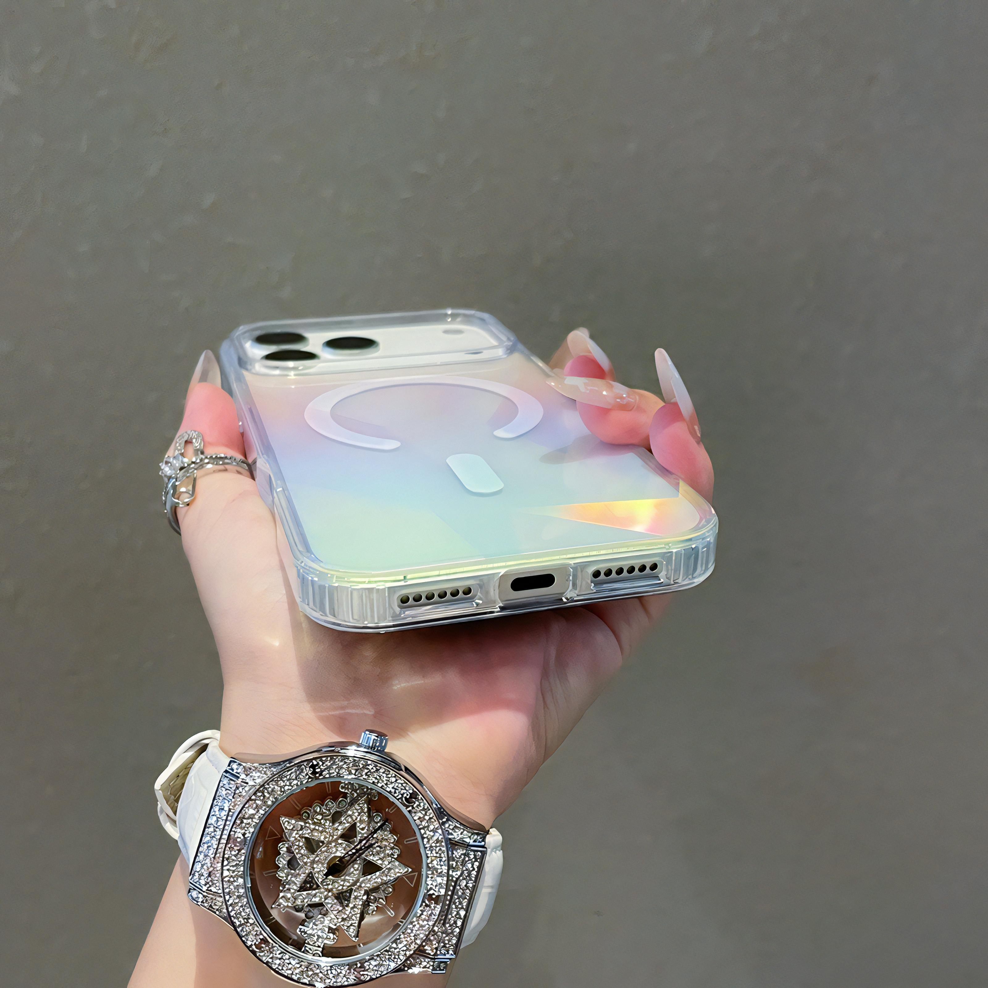 Ultra Clear Lazer Rhombus Manyetik Kablosuz Şarj Kılıfı (PC + TPU)