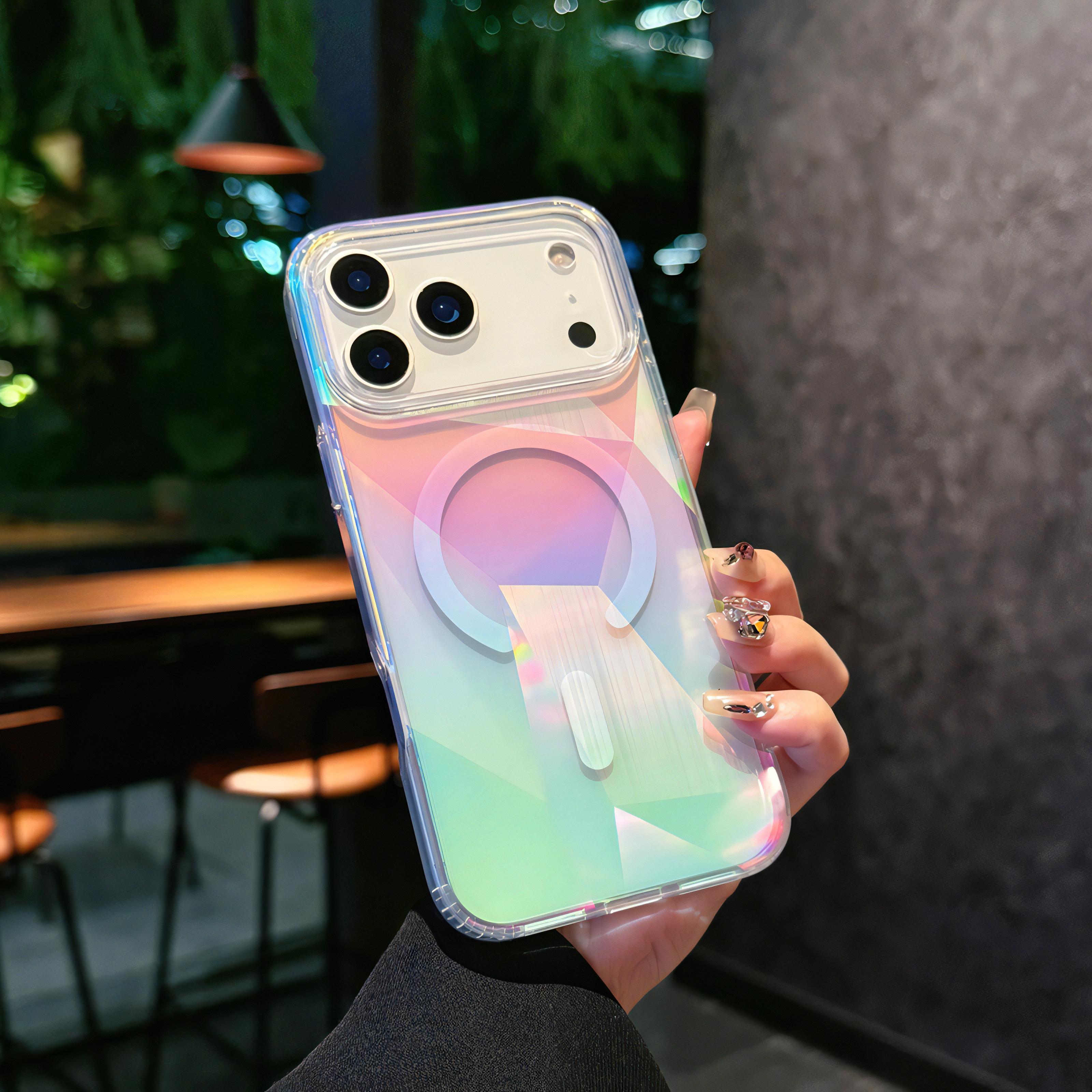 Ultra Clear Lazer Rhombus Manyetik Kablosuz Şarj Kılıfı (PC + TPU)