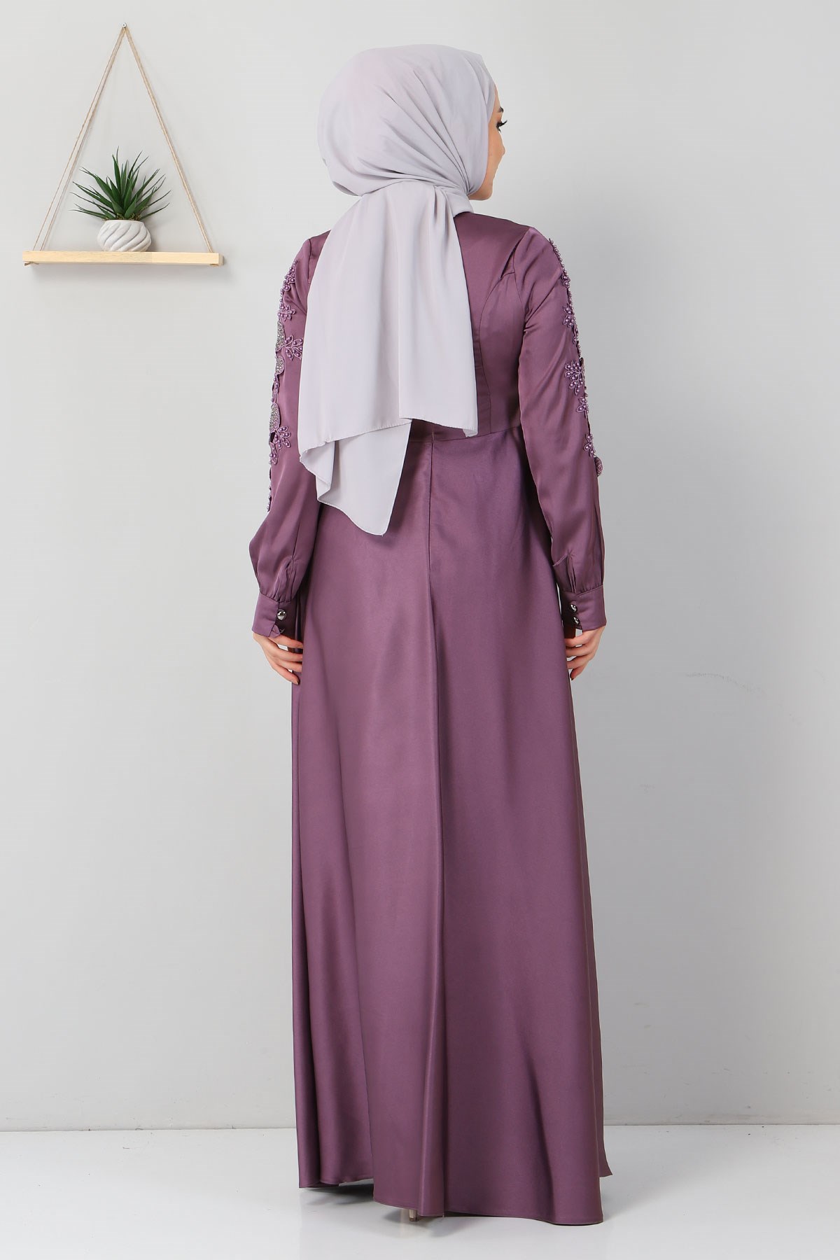 Aplike Dantelli Elbise Lila 8494