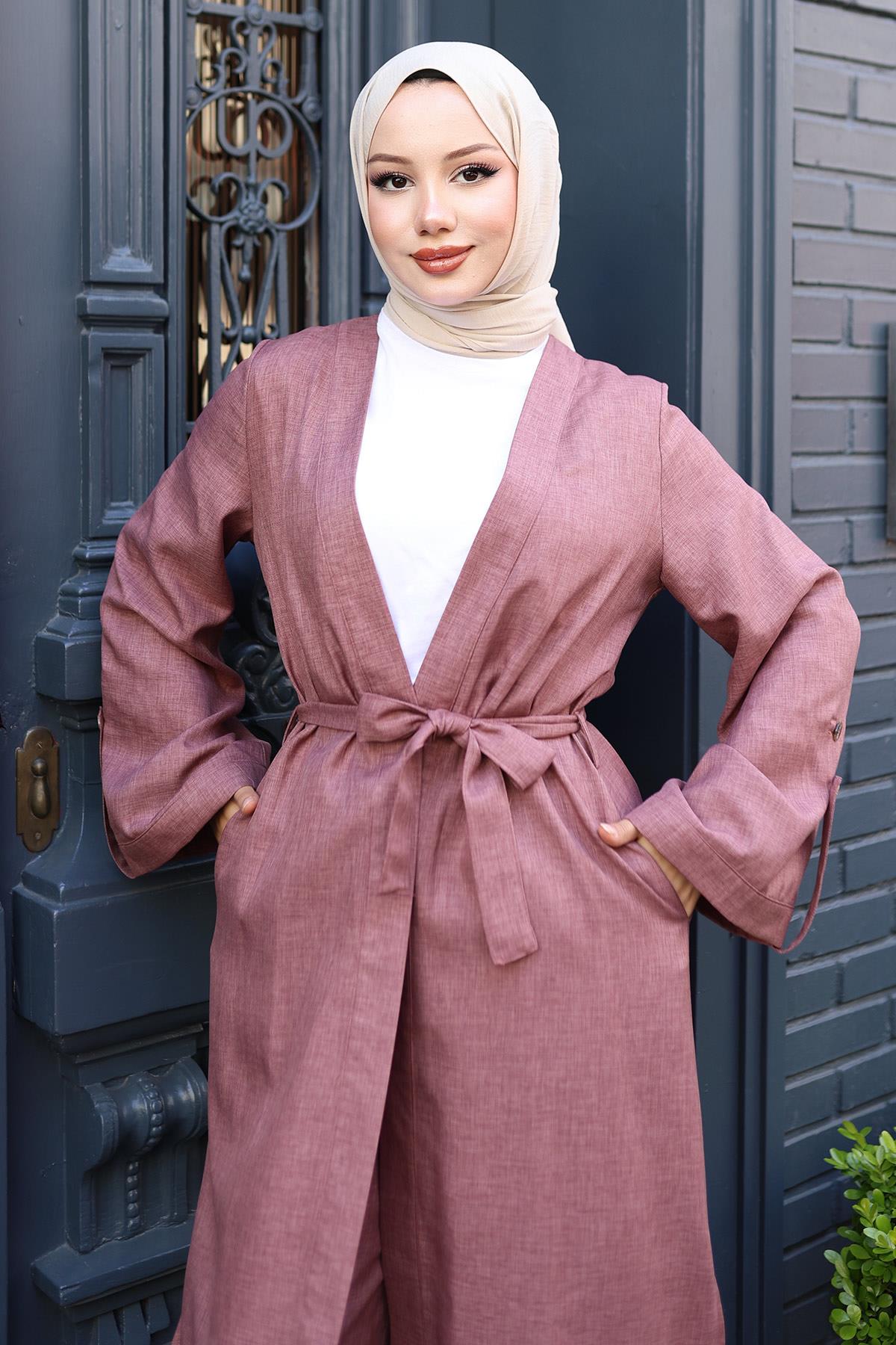 Apolet Detaylı Kimono Takım Gül Kurusu 19253