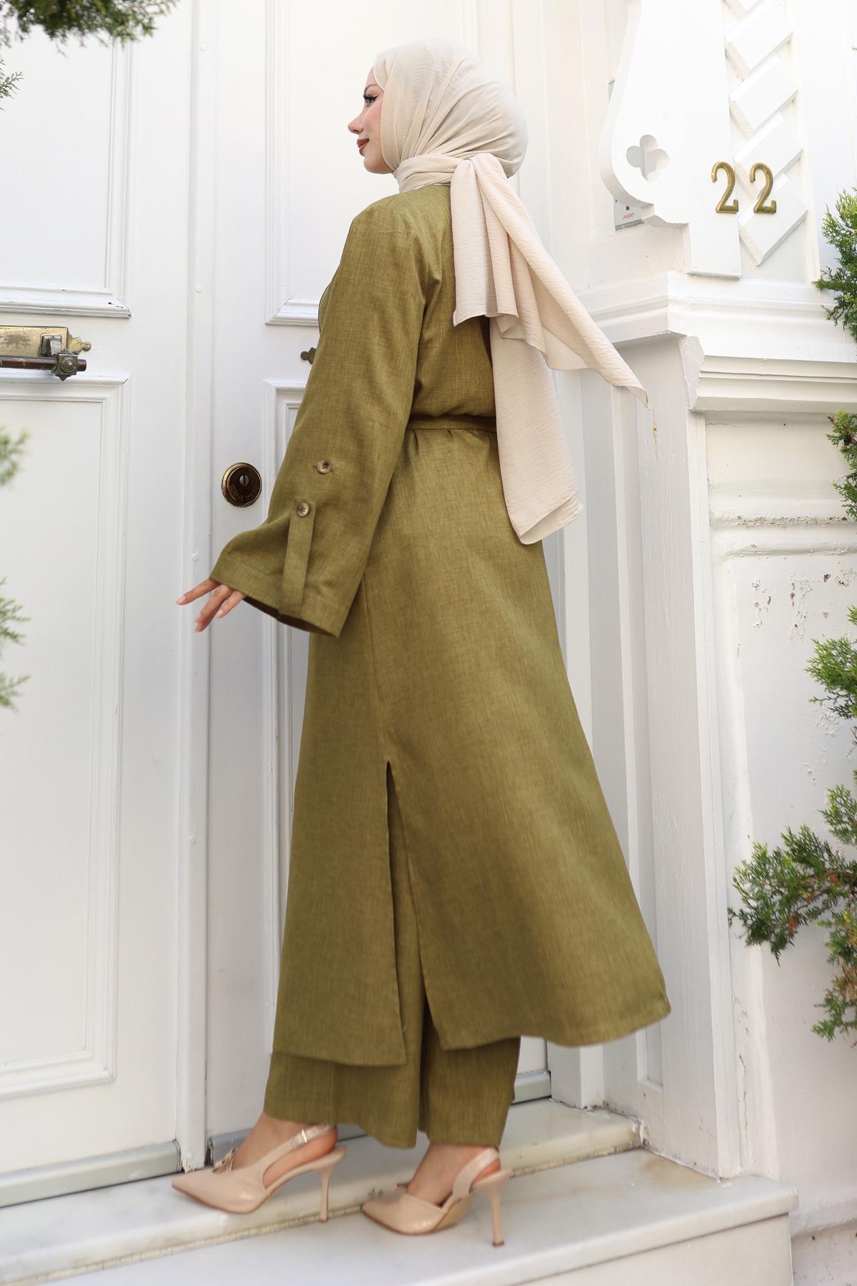 Apolet Detaylı Kimono Takım Haki 19253