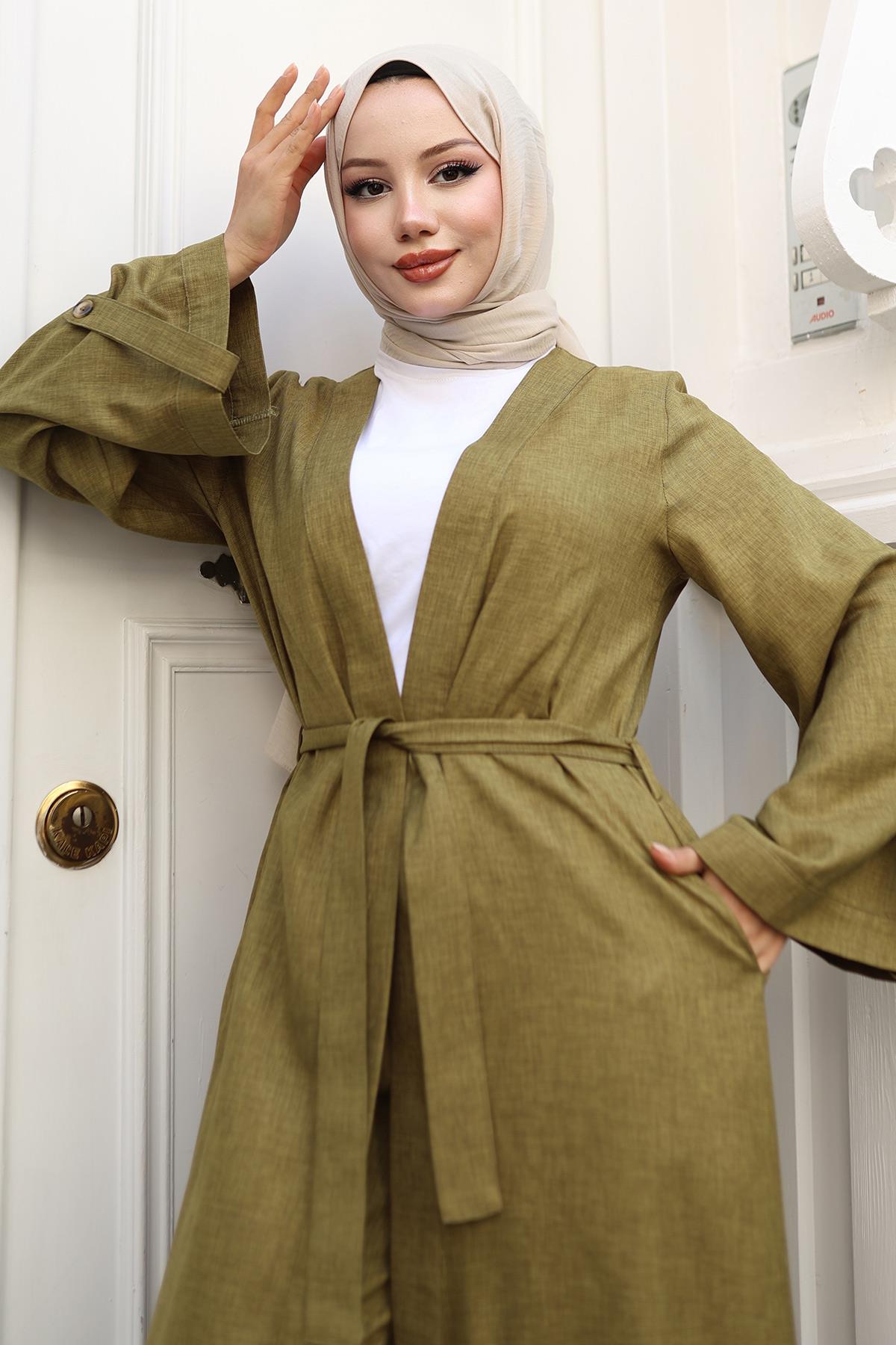 Apolet Detaylı Kimono Takım Haki 19253