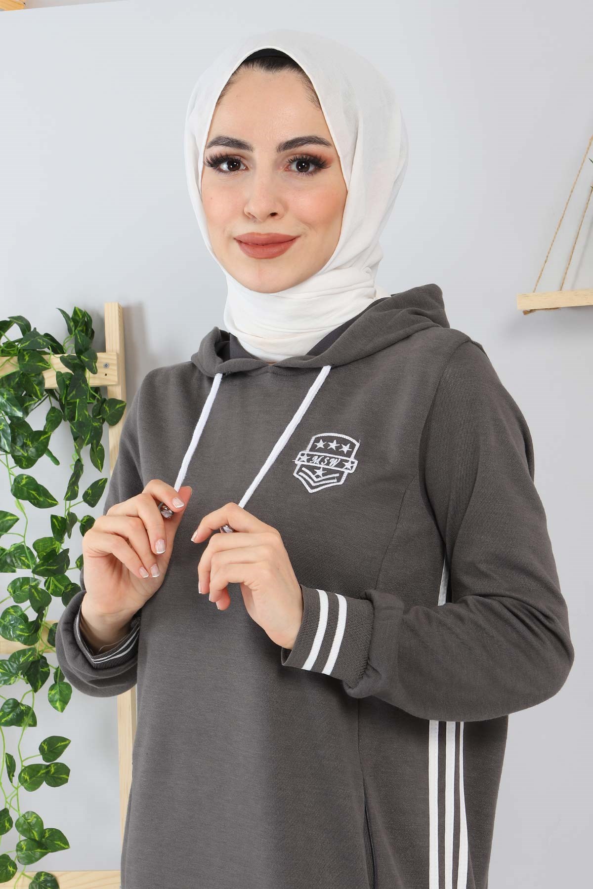 Armalı Çizgili Elbise Gri 12100