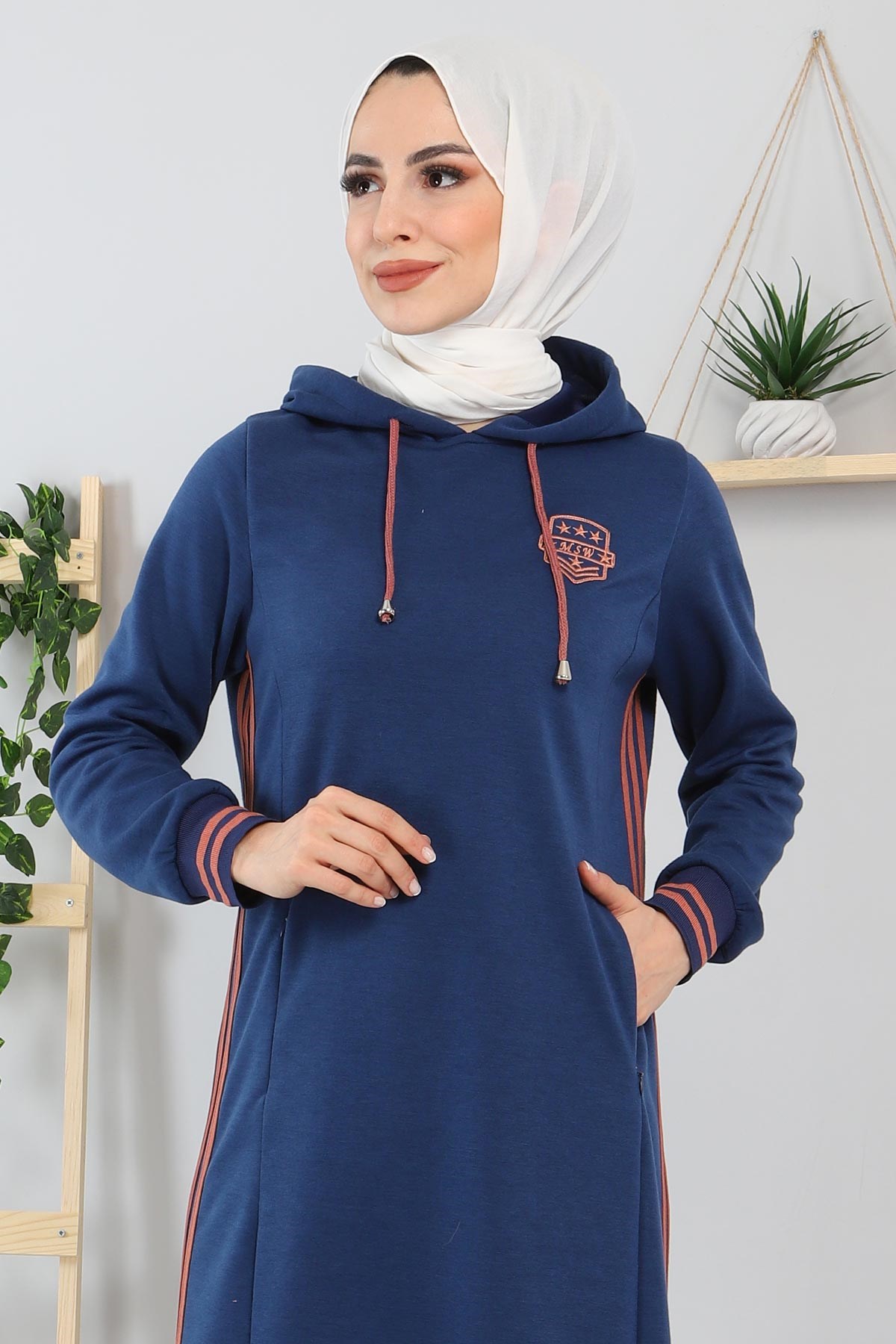 Armalı Çizgili Elbise İndigo 12100