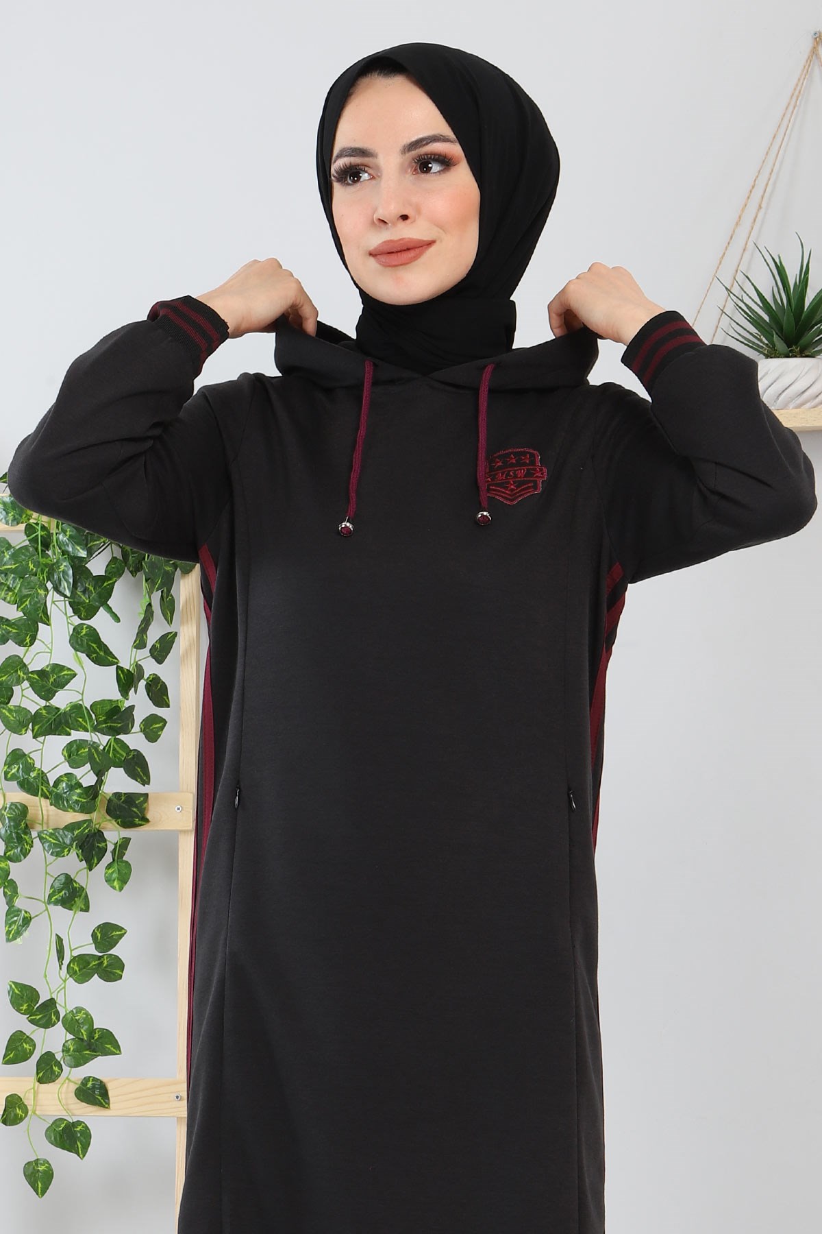 Armalı Çizgili Elbise Siyah 12100