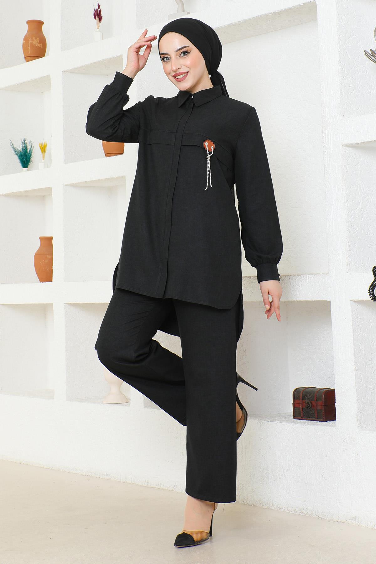 Arması Zincirli Takım Siyah 19206