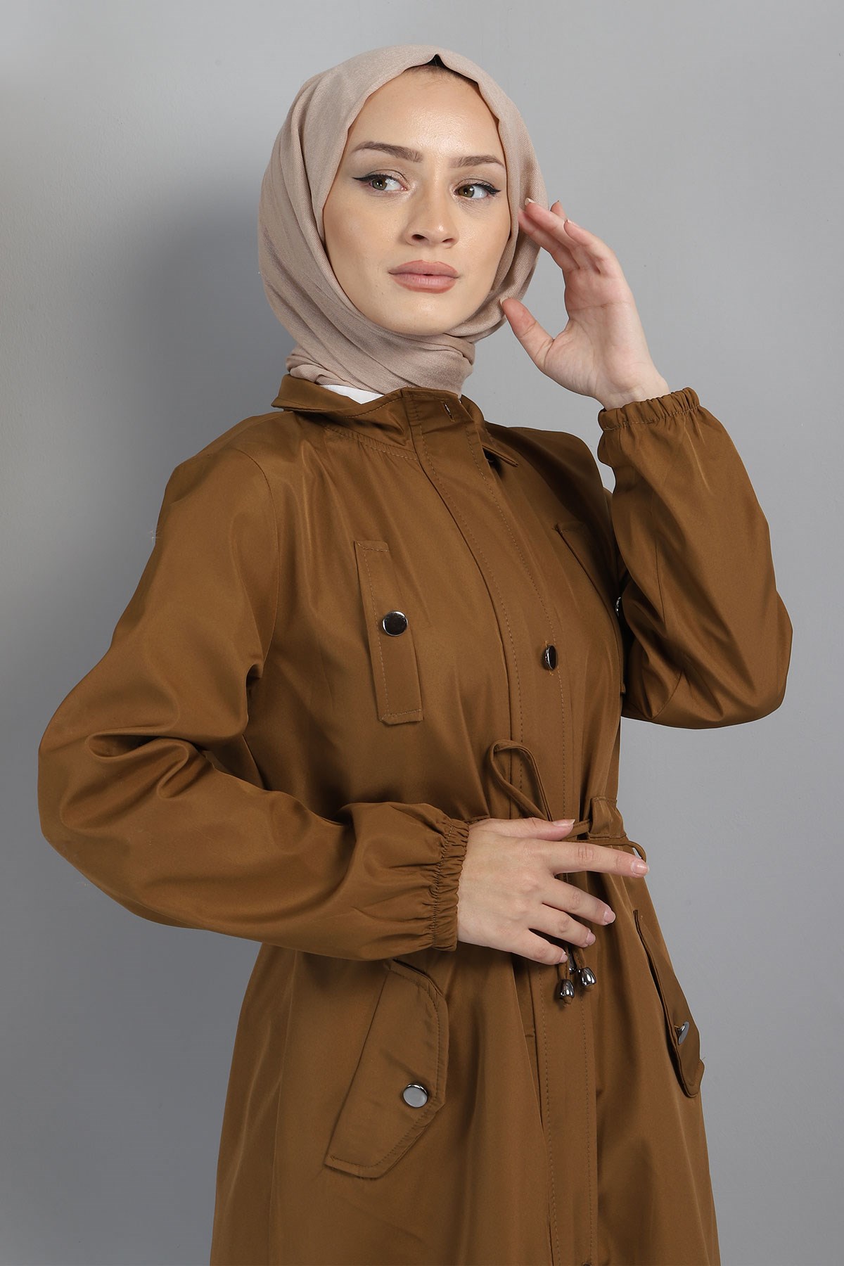 Beli Bağcıklı Fermuarlı Trençkot Taba 16500