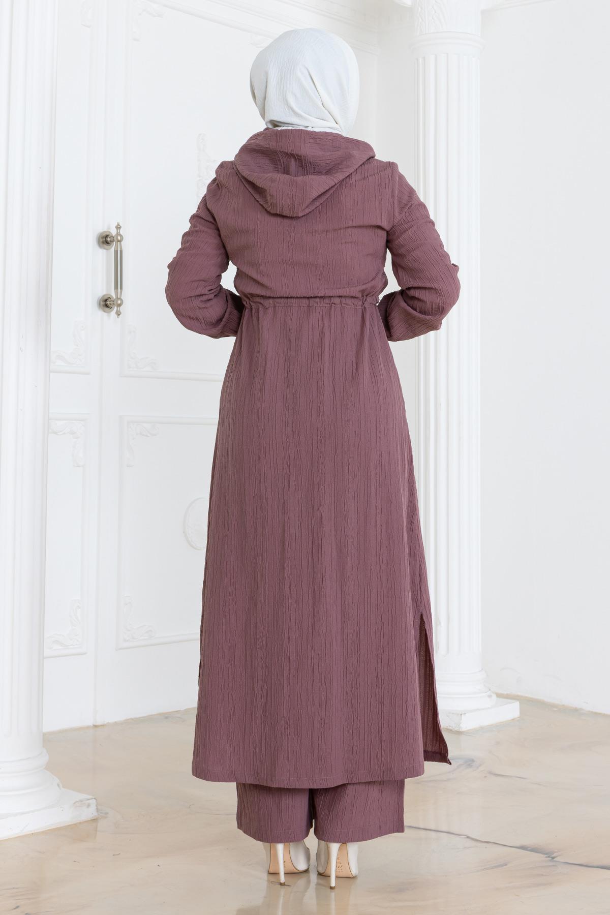 Beli Bağcıklı Kapşonlu Takım Gül Kurusu 19236