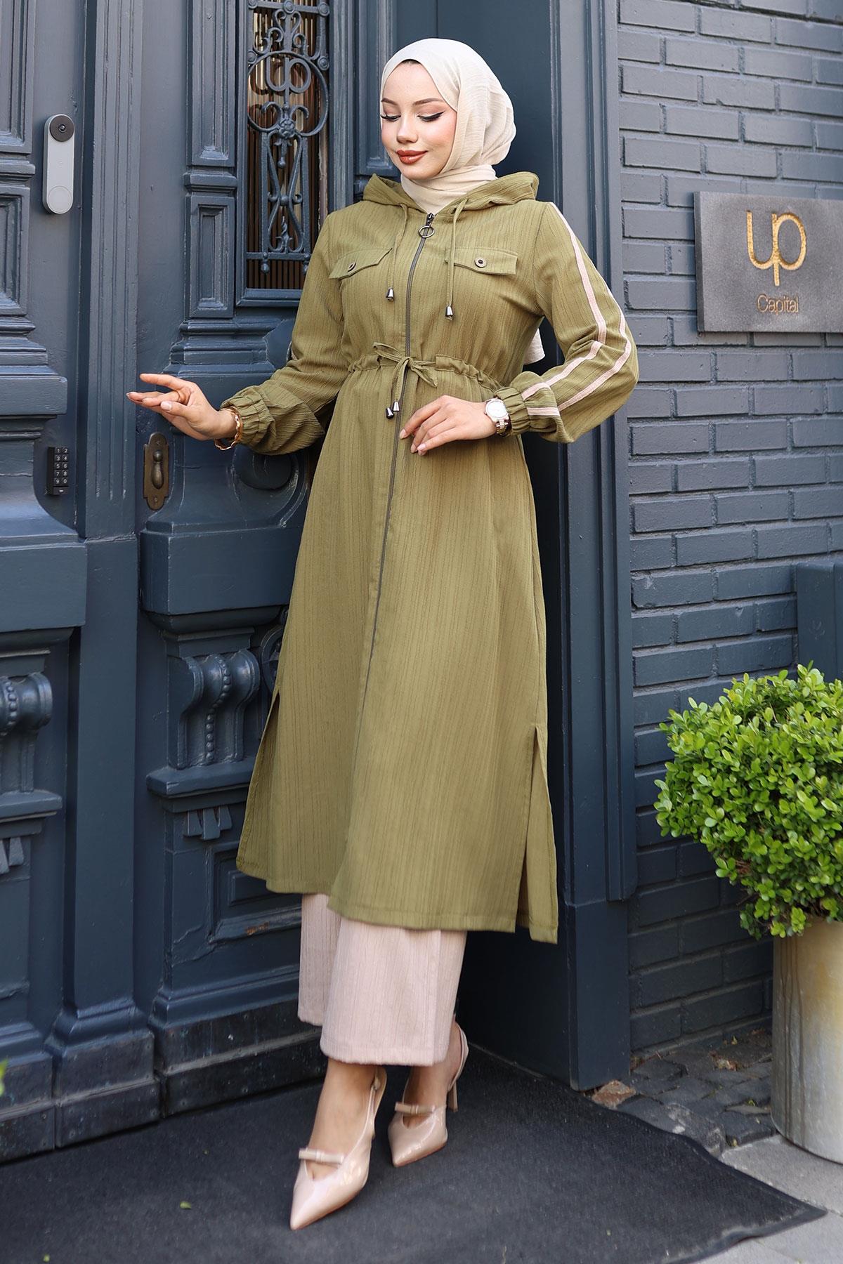 Beli Bağcıklı Kapşonlu Takım Haki 19241