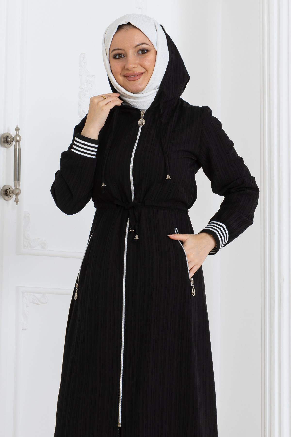 Beli Bağcıklı Kapşonlu Takım Siyah 19236