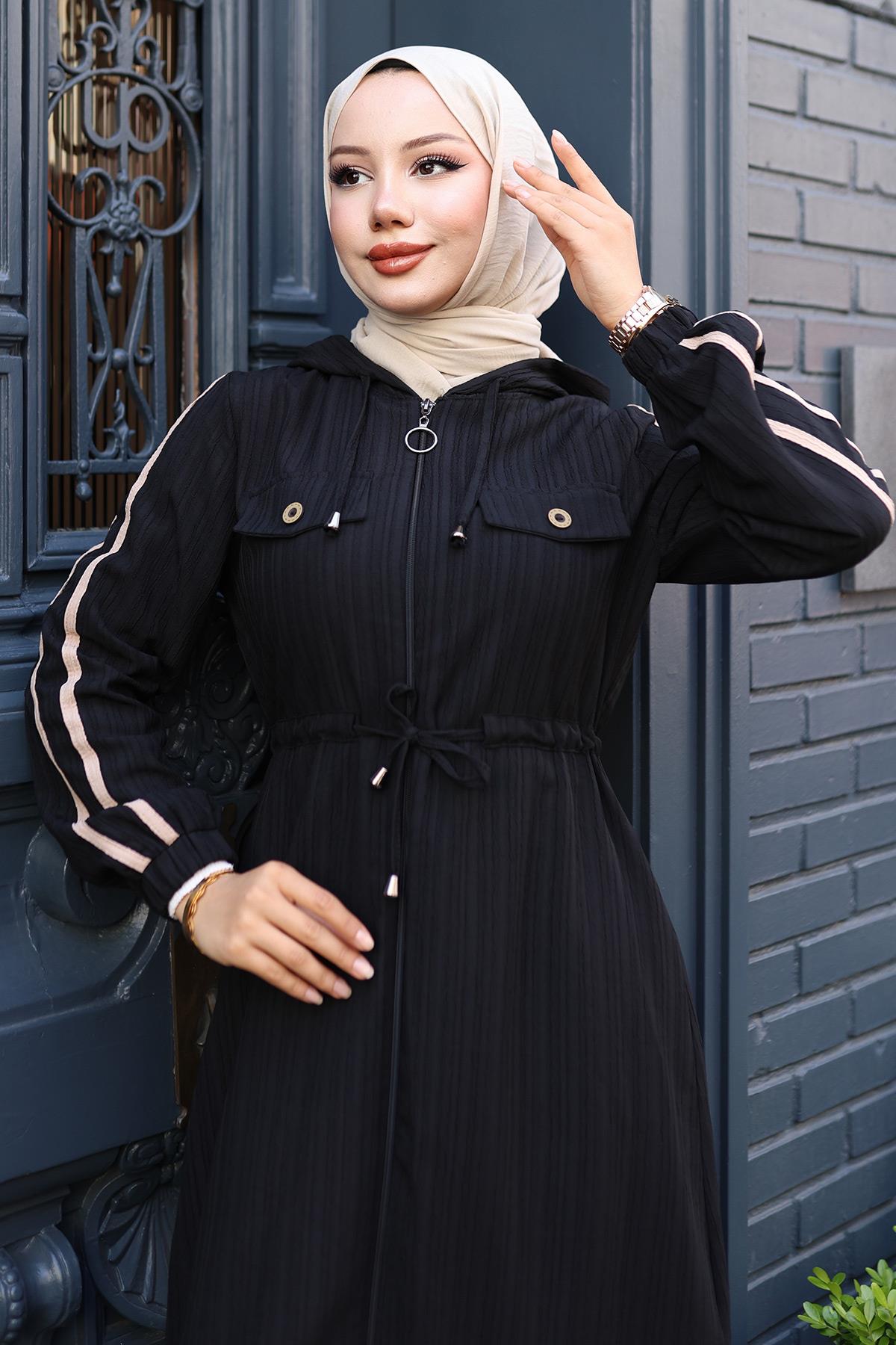 Beli Bağcıklı Kapşonlu Takım Siyah 19241