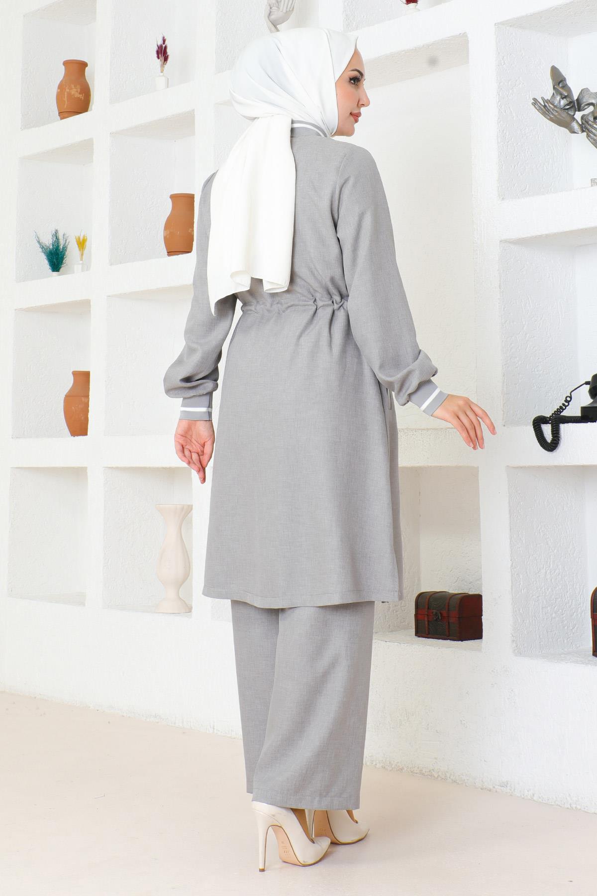 Beli Bağcıklı Ribanalı Takım Gri 19212