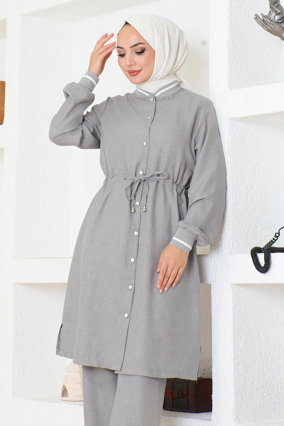 Beli Bağcıklı Ribanalı Takım Gri 19212