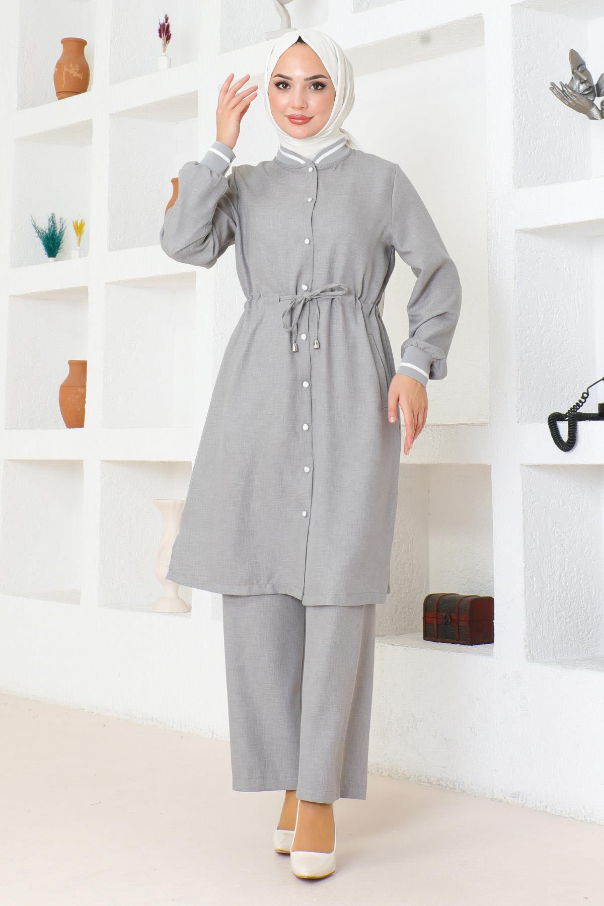 Beli Bağcıklı Ribanalı Takım Gri 19212