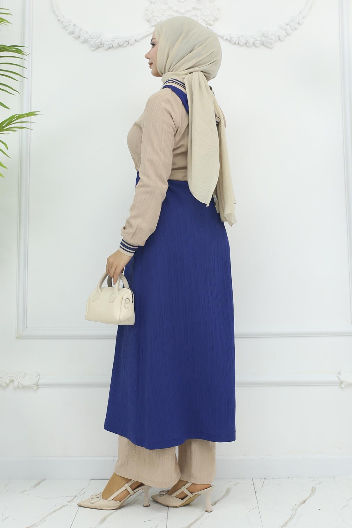 Beli Bağcıklı Ribanalı Takım İndigo 19237