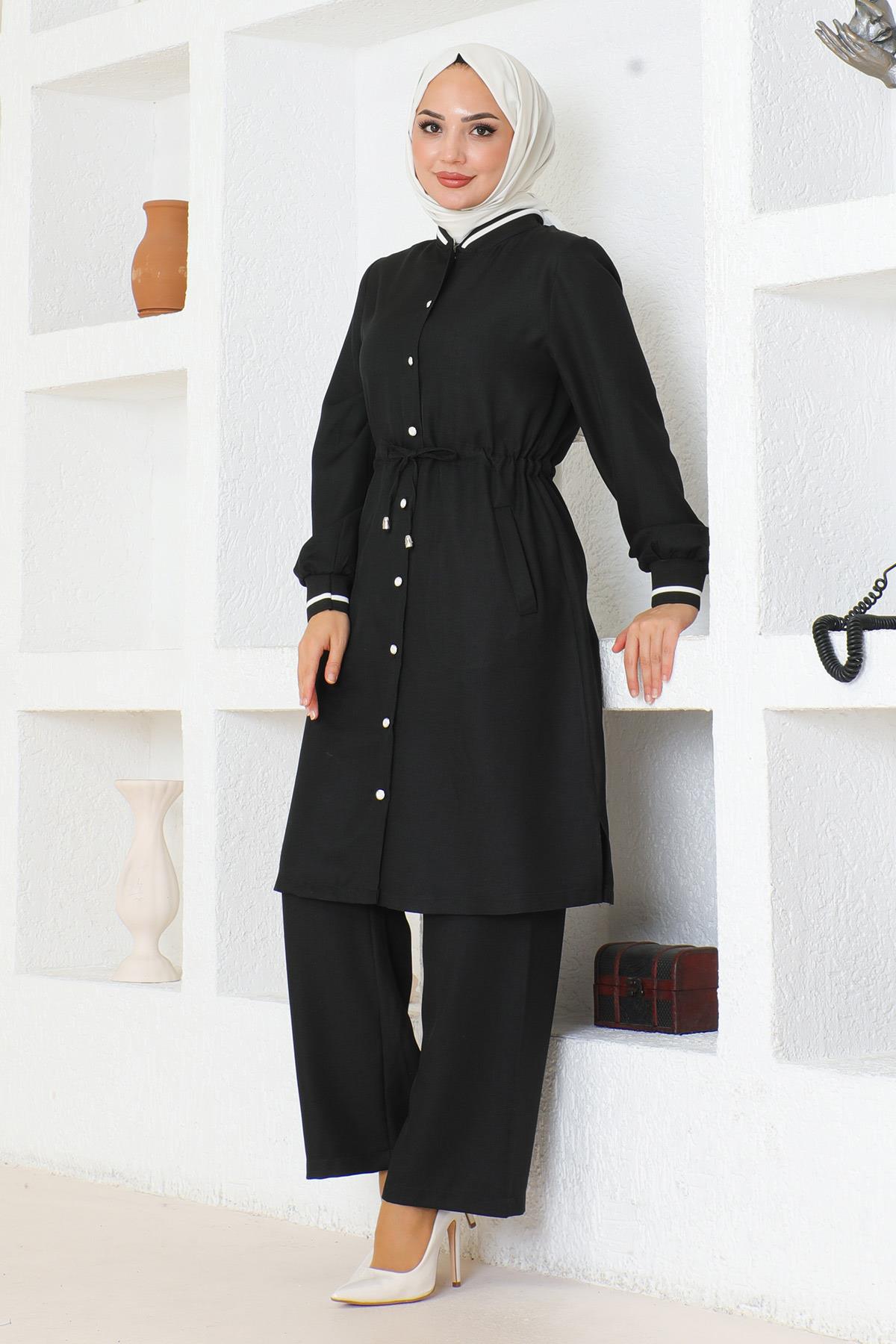 Beli Bağcıklı Ribanalı Takım Siyah 19212