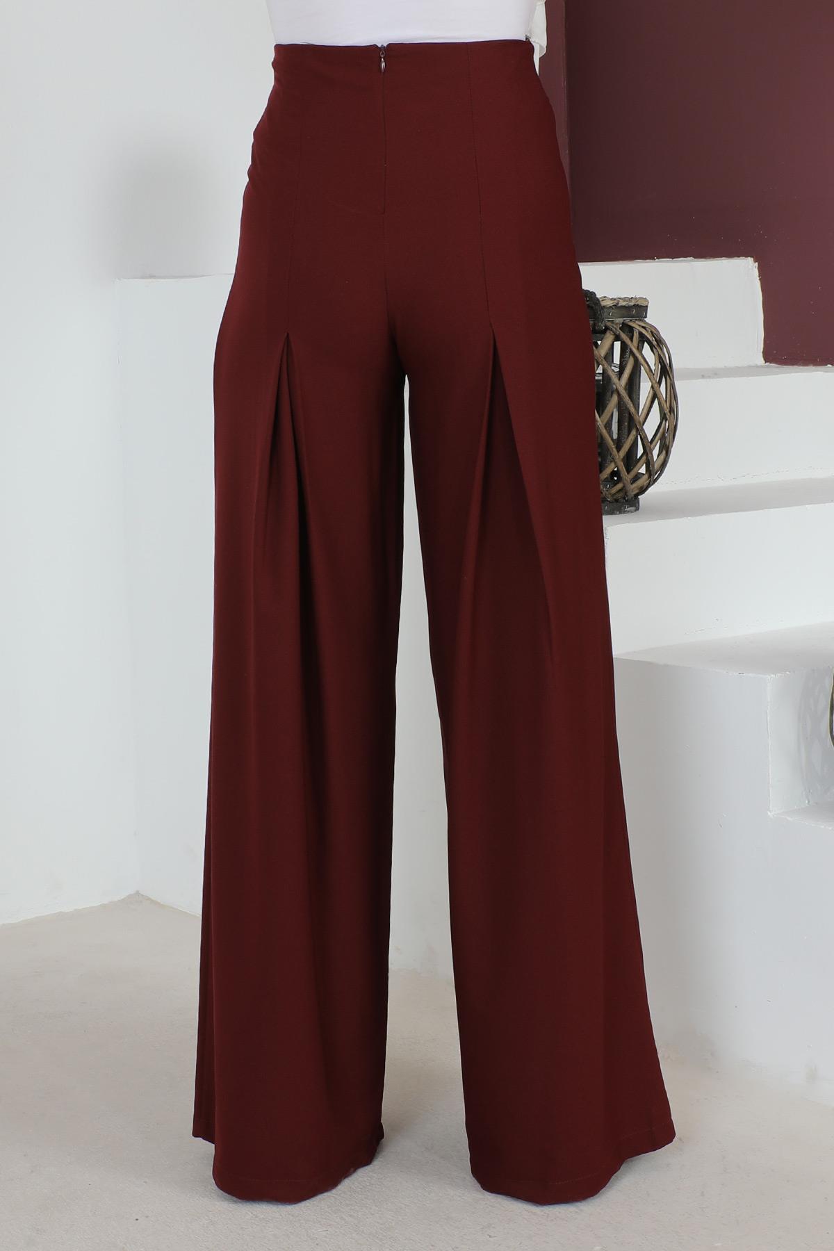 Beli Kuşak Detaylı Pantolon Mürdüm 6077