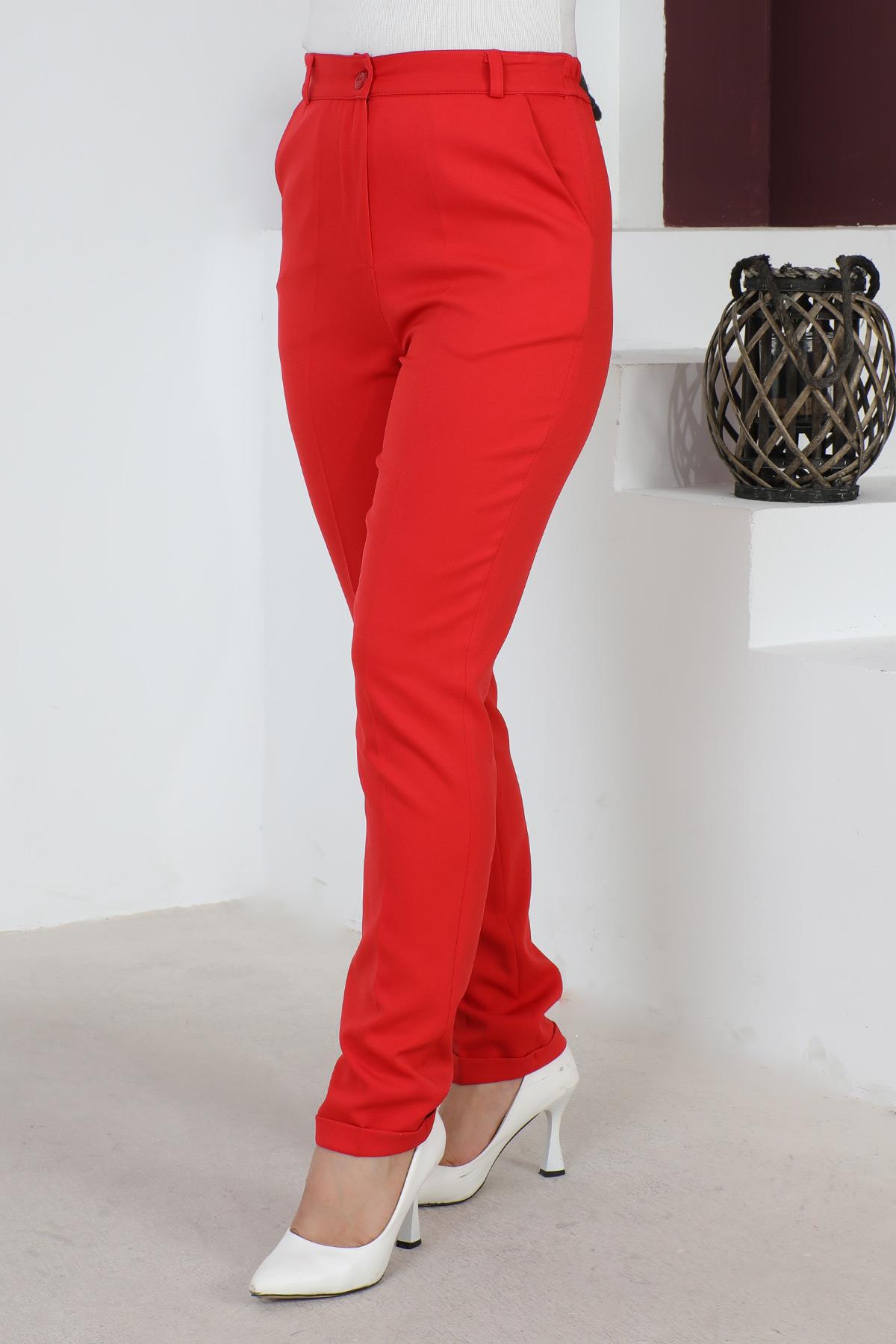 Beli Lastikli Bol Paça Pantolon Kırmızı 6080