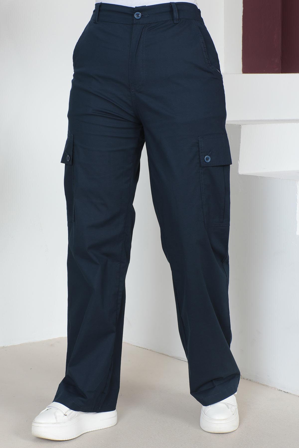 Beli Lastikli Bol Paça Pantolon Lacivert 6071