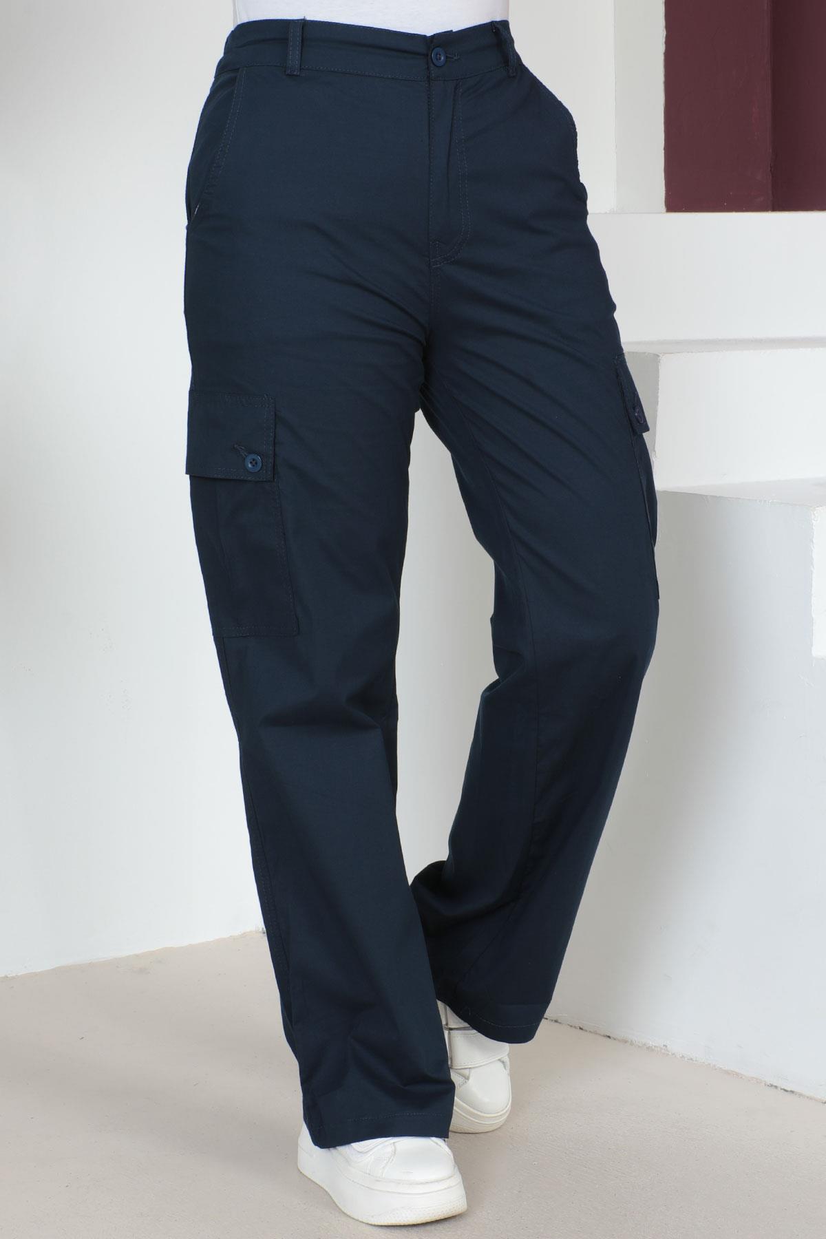 Beli Lastikli Bol Paça Pantolon Lacivert 6071