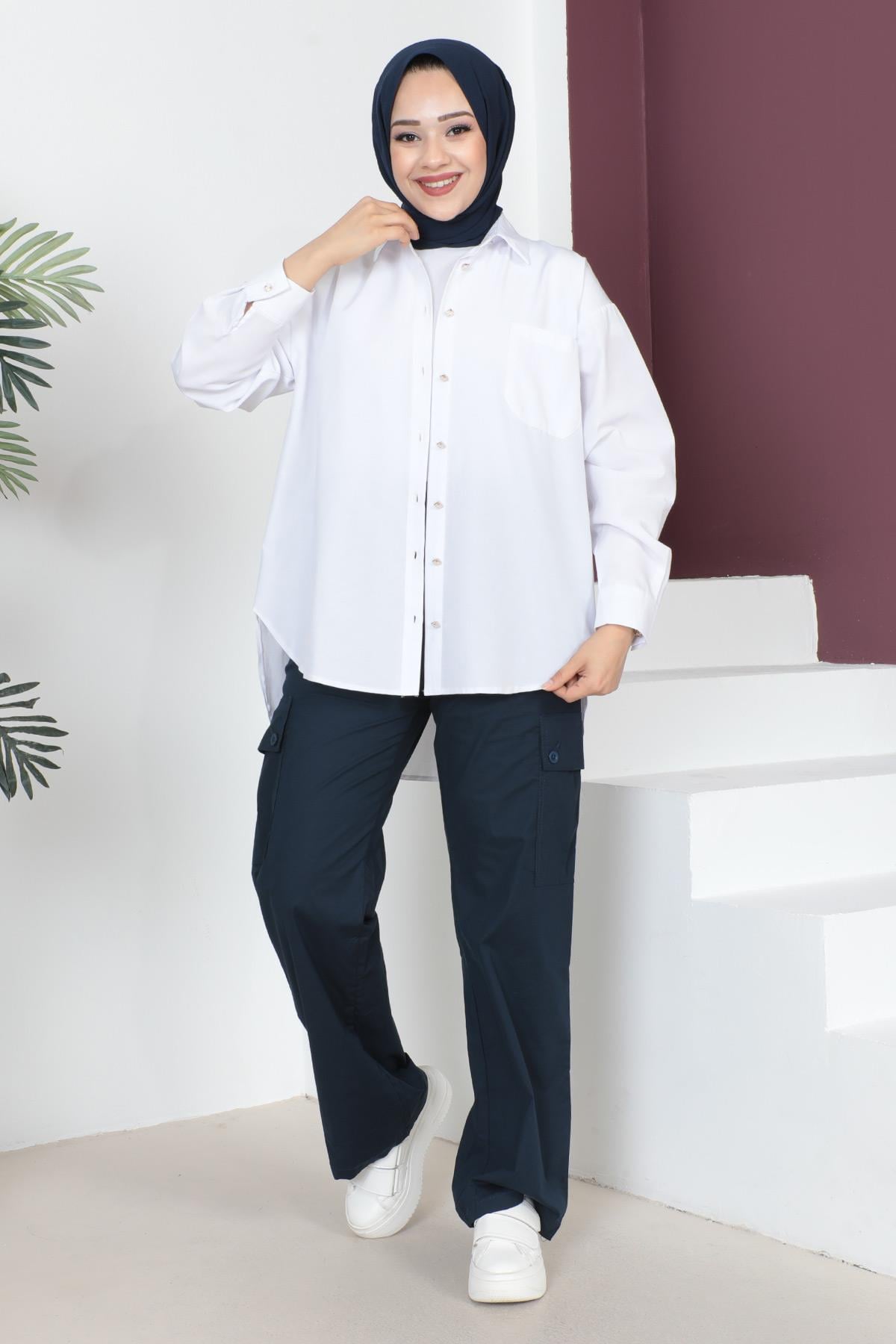 Beli Lastikli Bol Paça Pantolon Lacivert 6071