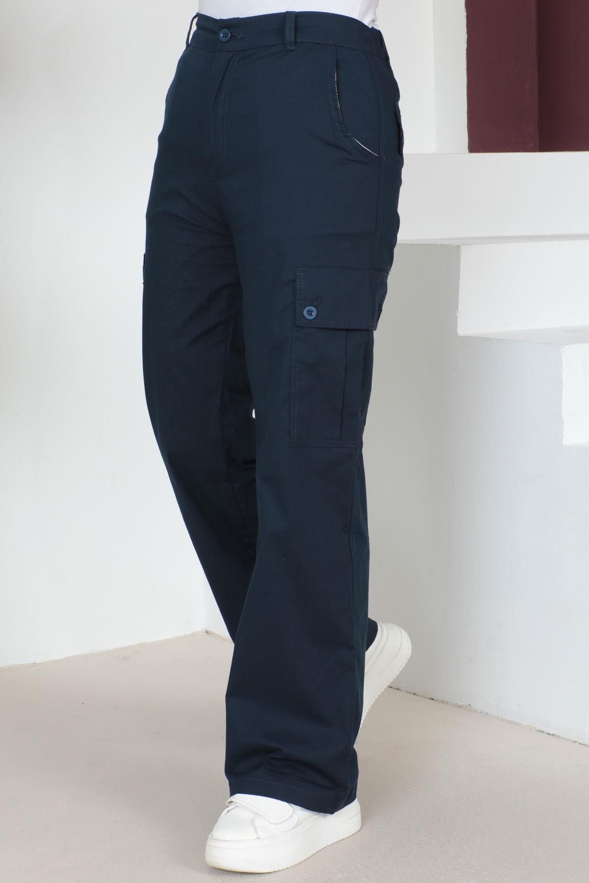 Beli Lastikli Bol Paça Pantolon Lacivert 6071