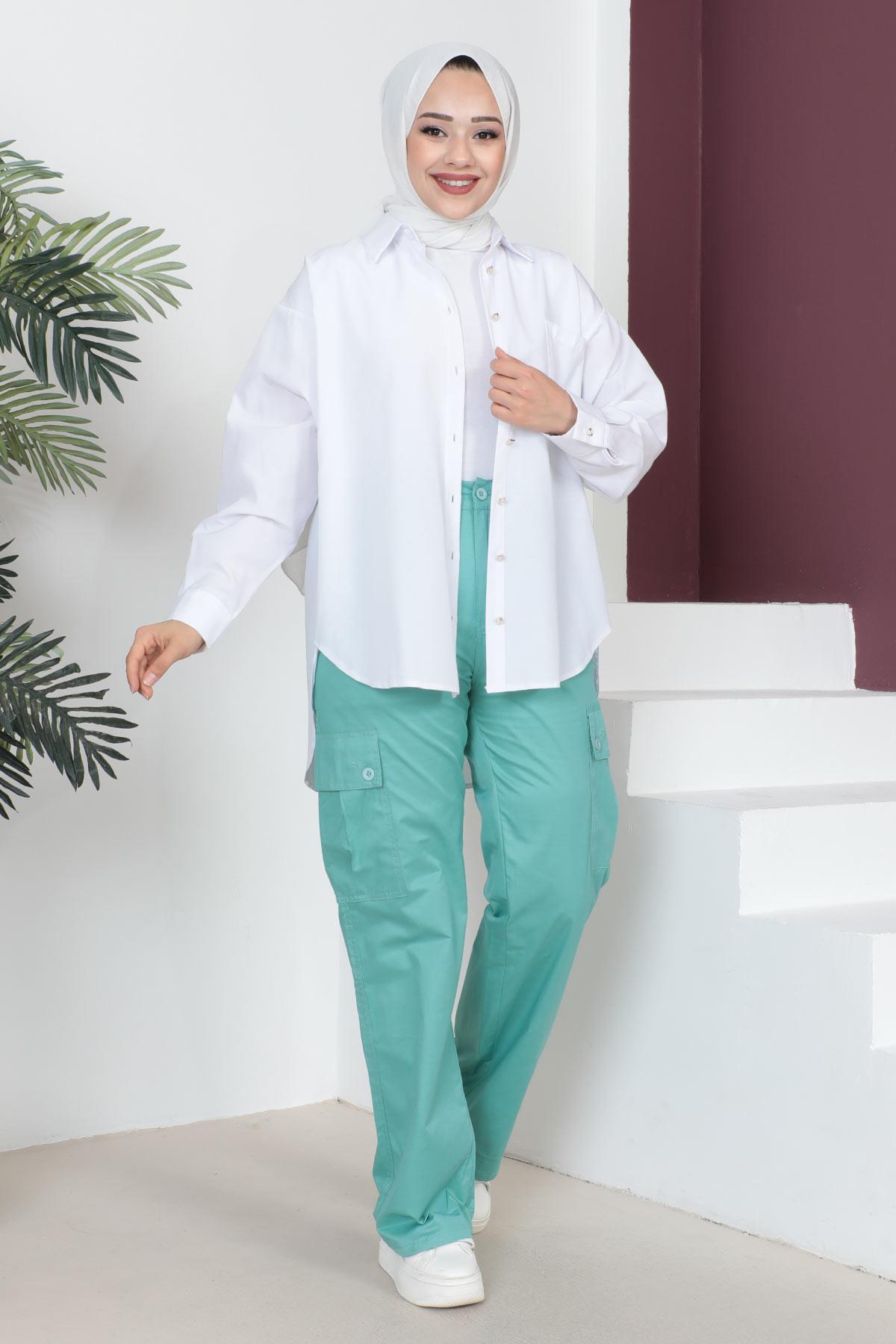 Beli Lastikli Bol Paça Pantolon Mint 6071