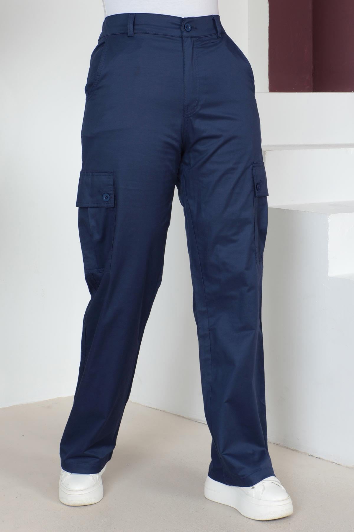Beli Lastikli Bol Paça Pantolon Saks 6071
