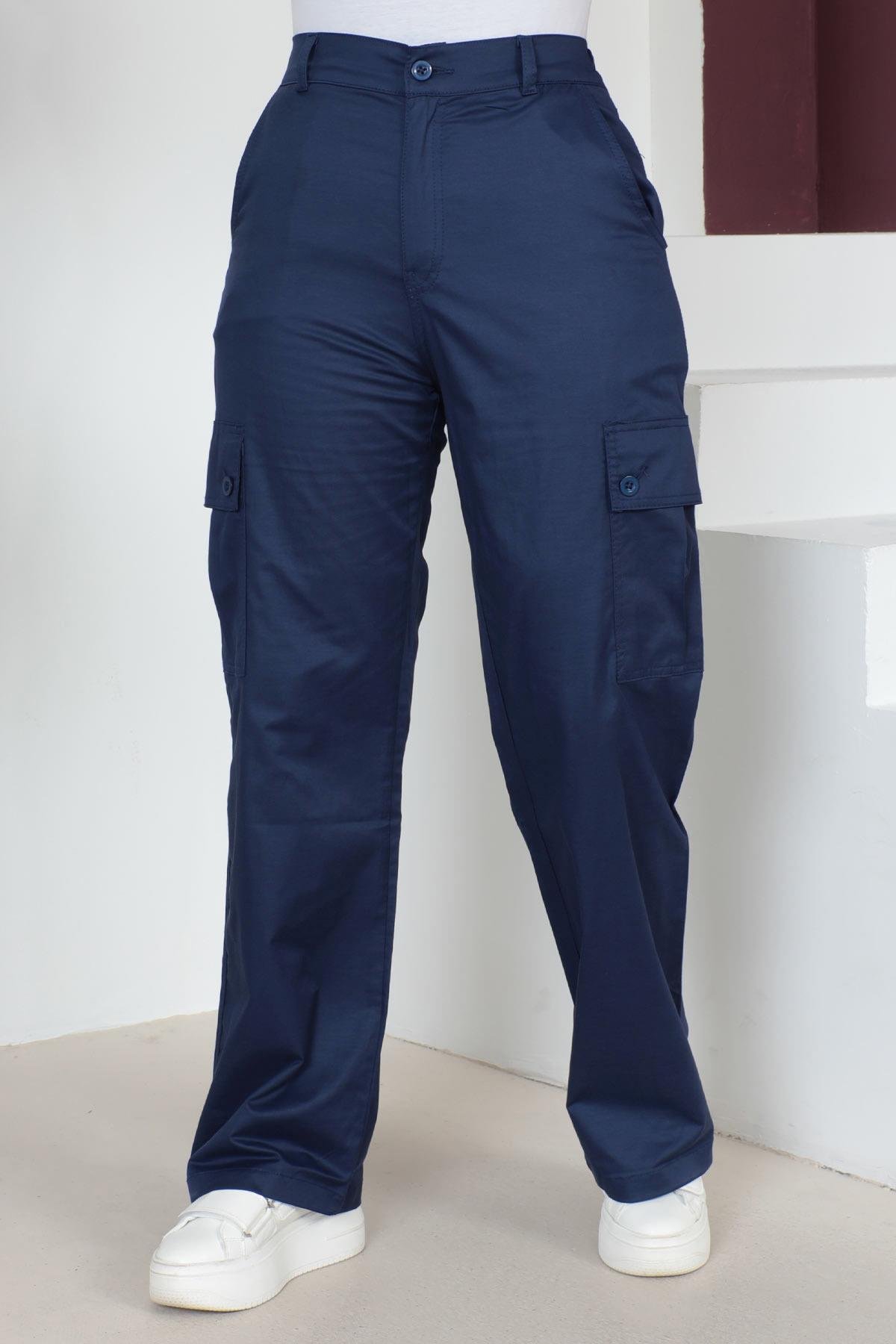 Beli Lastikli Bol Paça Pantolon Saks 6071