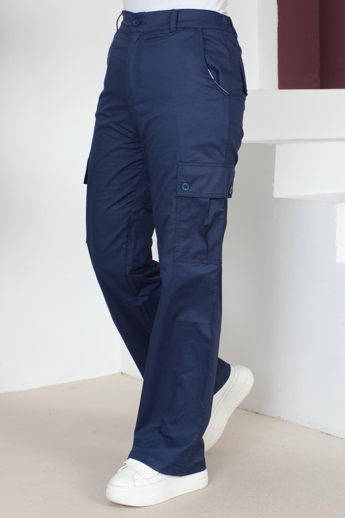 Beli Lastikli Bol Paça Pantolon Saks 6071