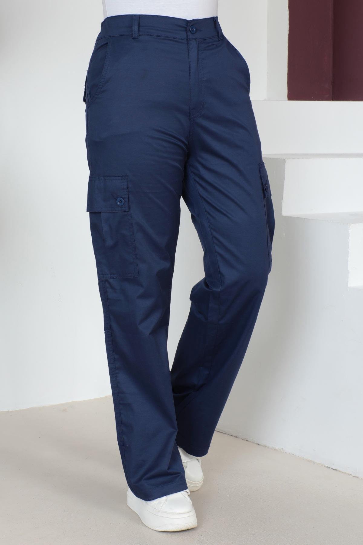 Beli Lastikli Bol Paça Pantolon Saks 6071