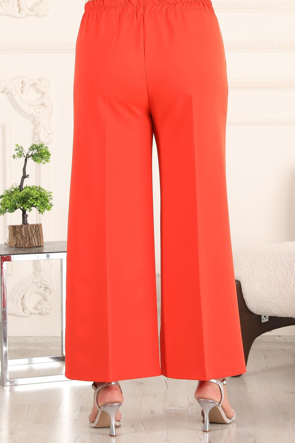 Beli Lastikli Bol Paça Pantolon Turuncu 6079