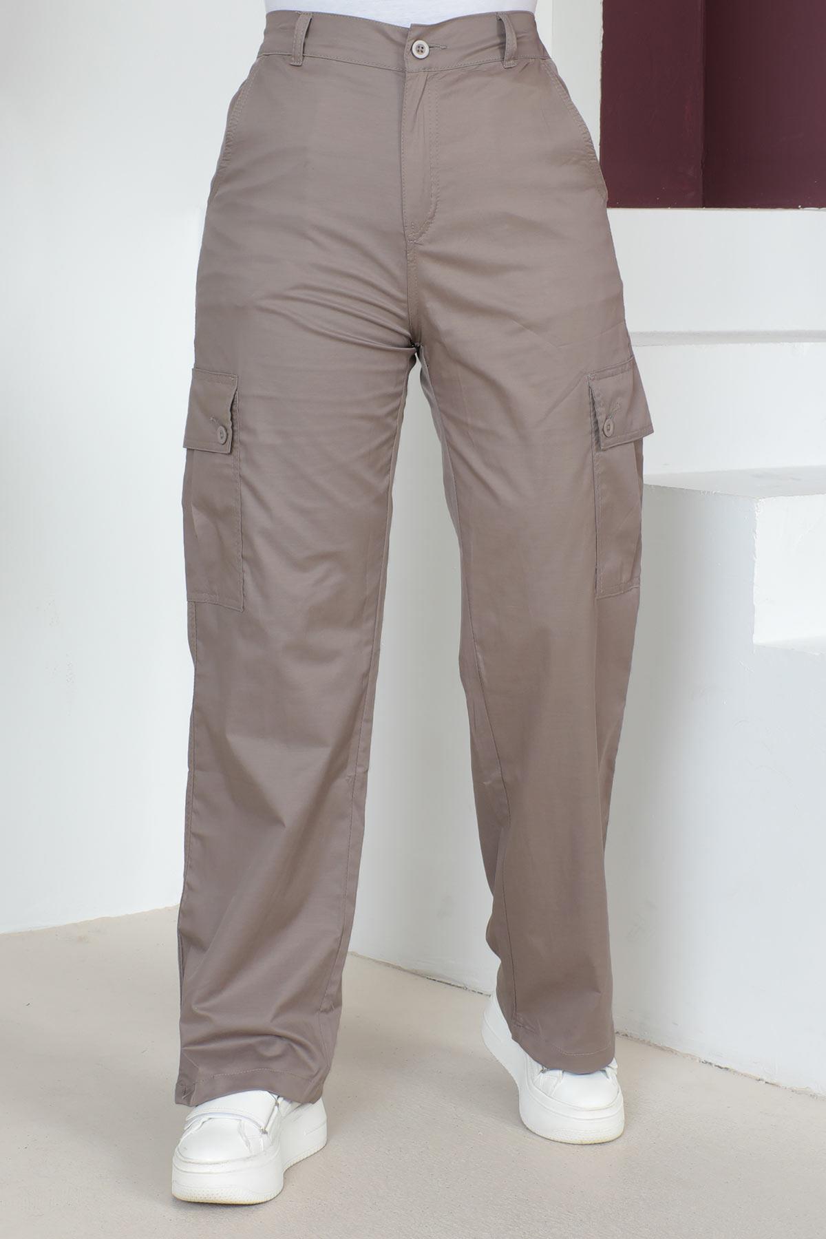 Beli Lastikli Bol Paça Pantolon Vizon 6071