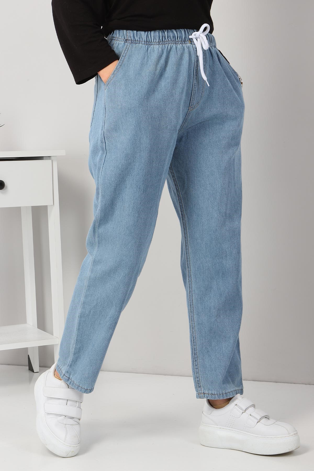 Beli Lastikli Boyfriend Kot Pantolon Açık Kot 5998