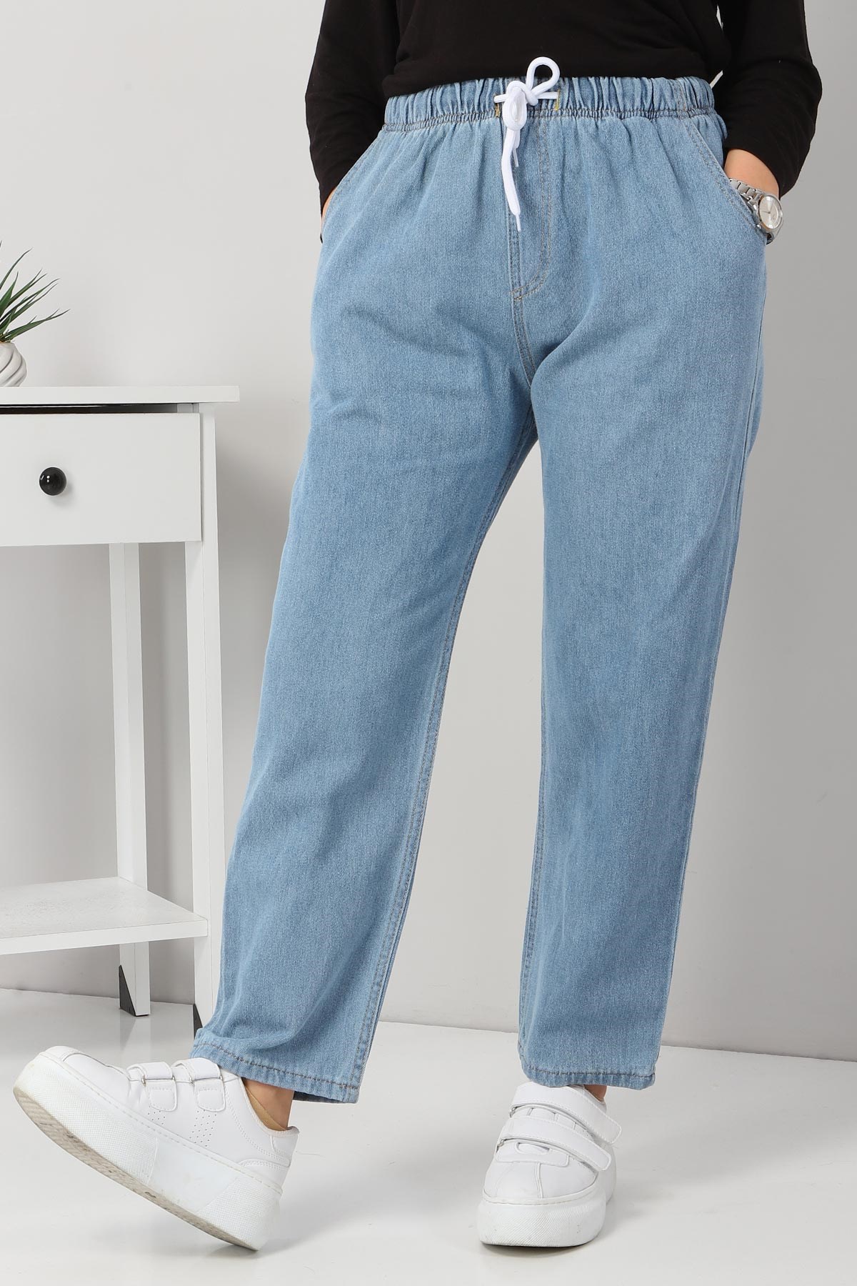Beli Lastikli Boyfriend Kot Pantolon Açık Kot 5998