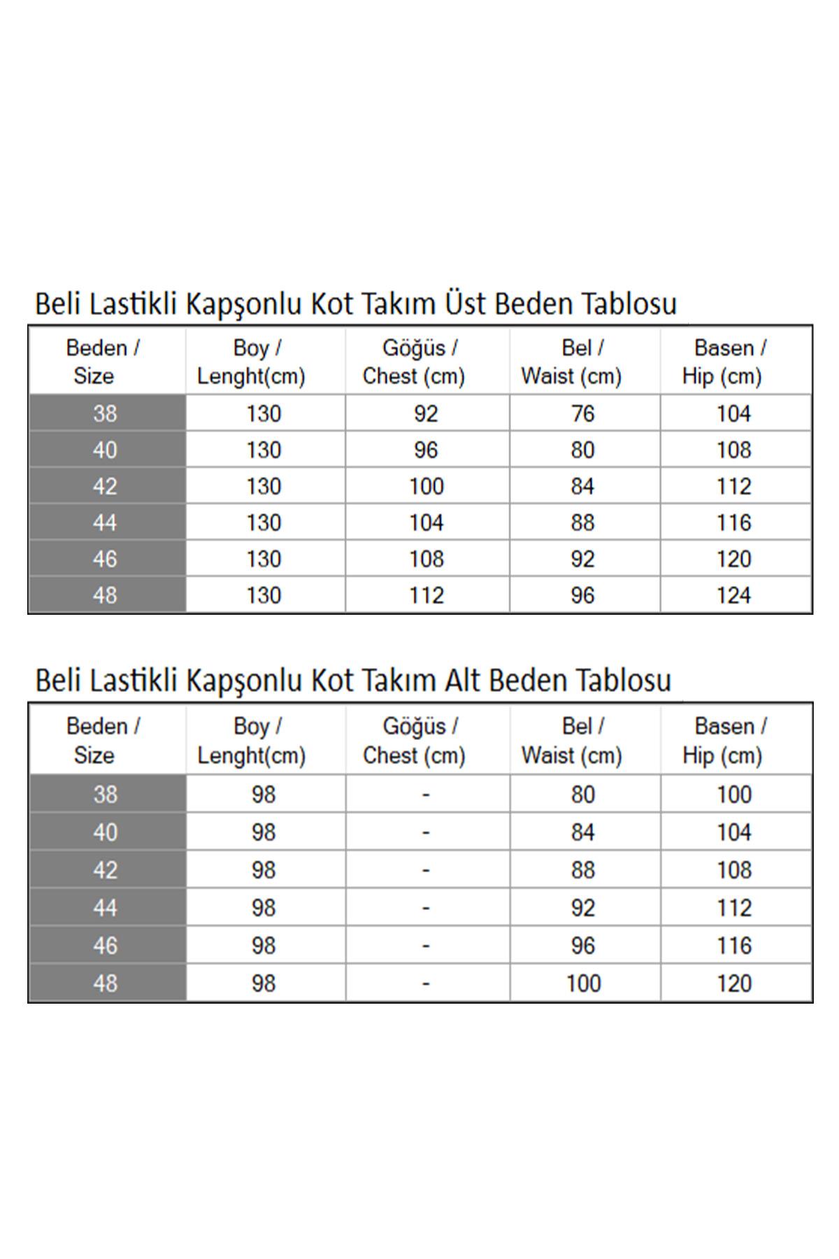 Beli Lastikli Kapşonlu Kot Takım Füme 19362