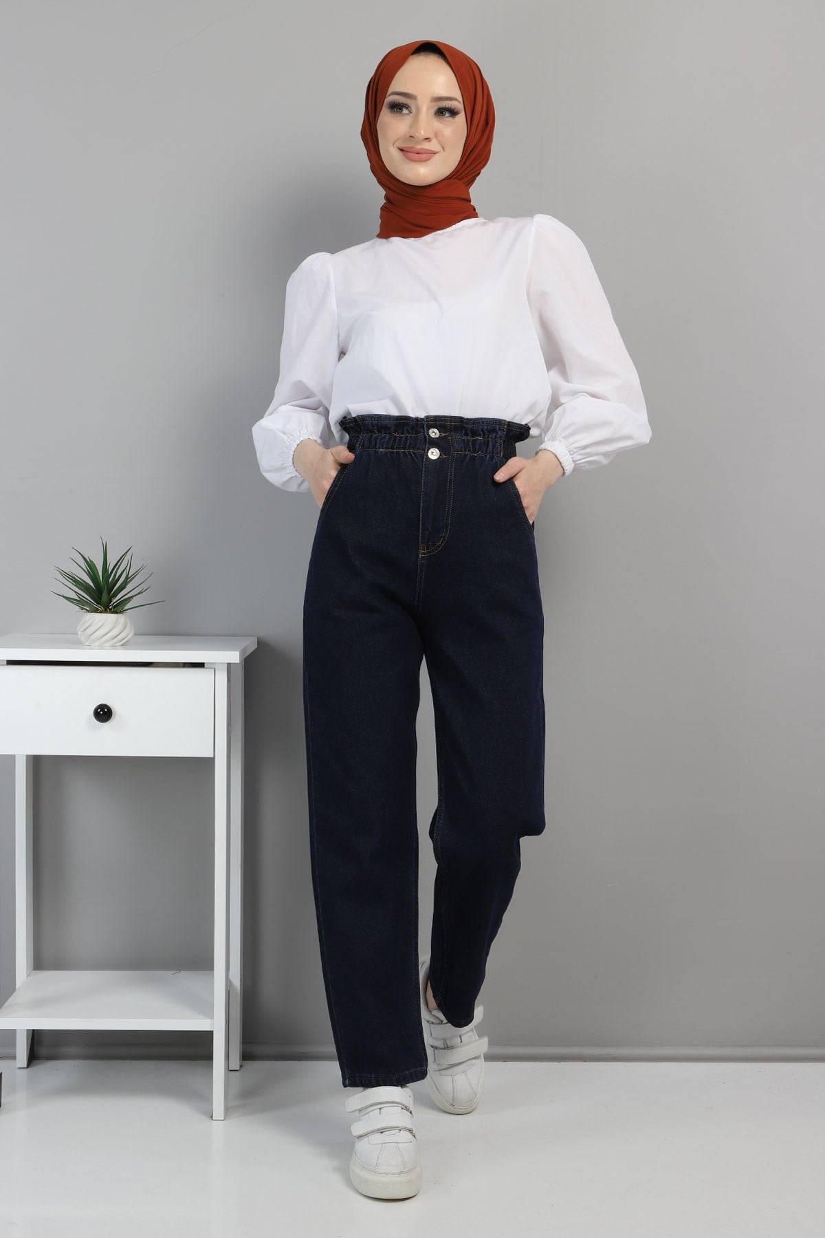 Beli Lastikli Kot Pantolon Lacivert 5021