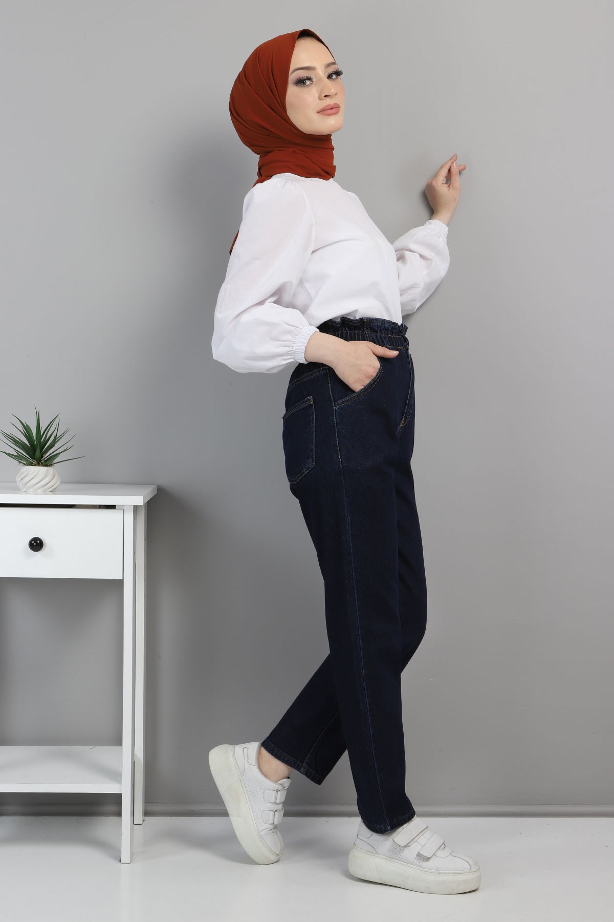 Beli Lastikli Kot Pantolon Lacivert 5021