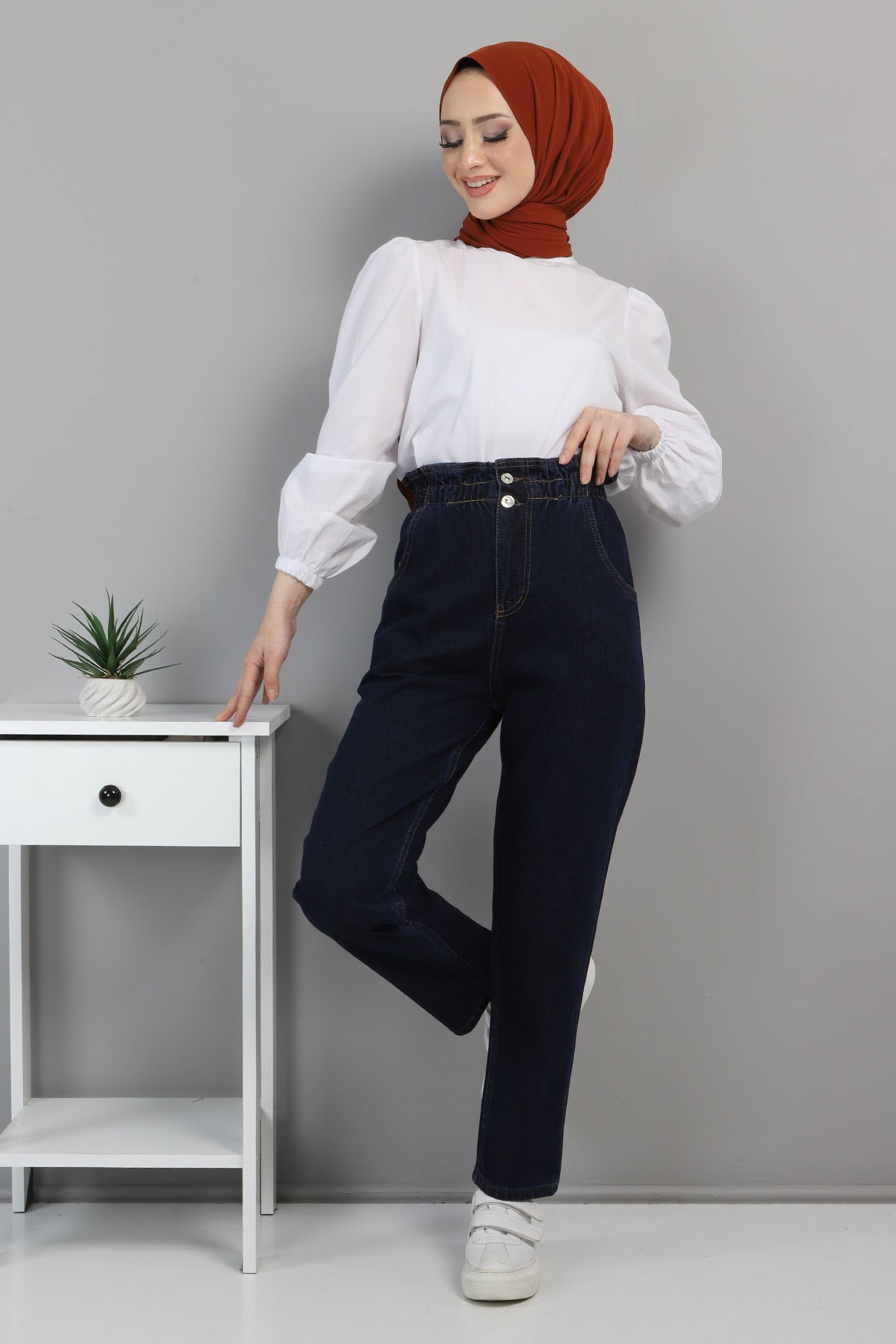 Beli Lastikli Kot Pantolon Lacivert 5021