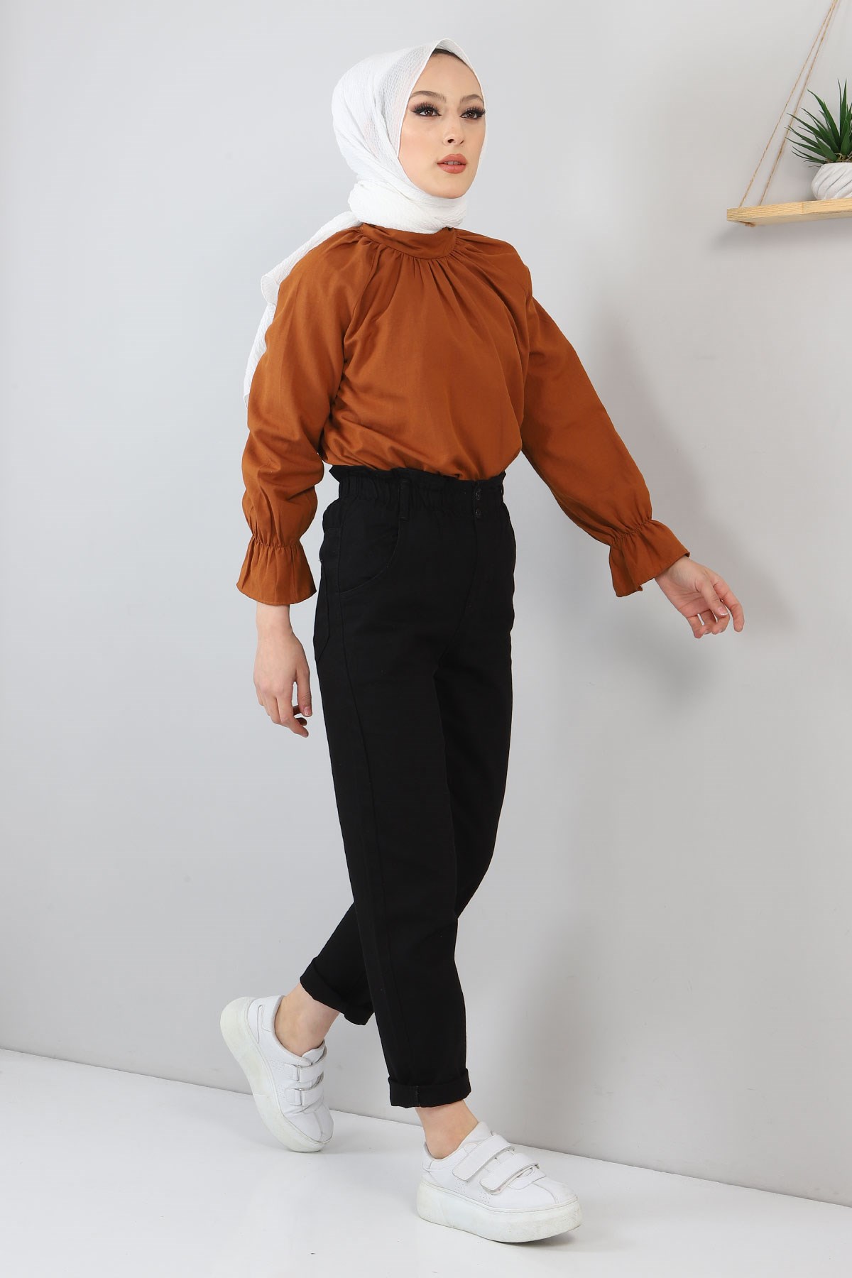 Beli Lastikli Kot Pantolon Siyah 5021