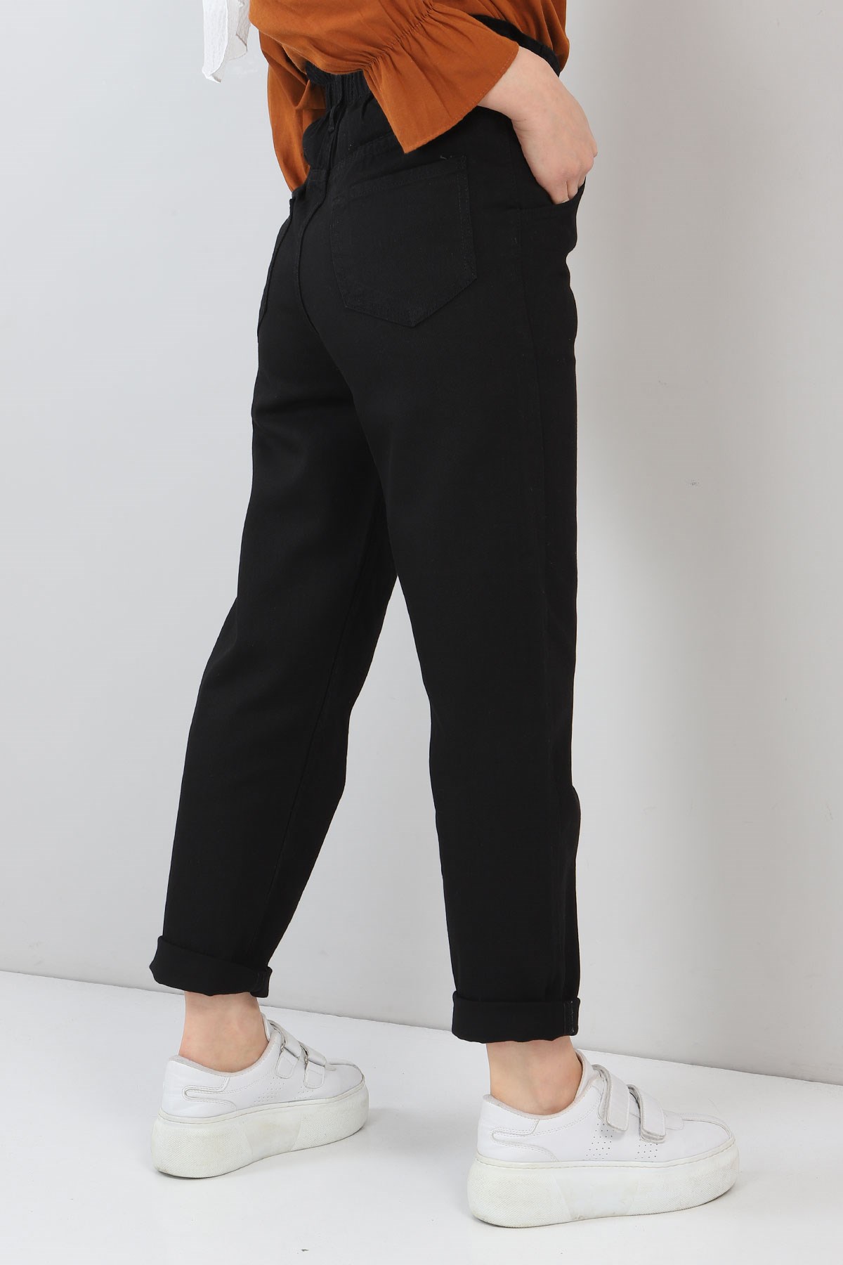 Beli Lastikli Kot Pantolon Siyah 5021