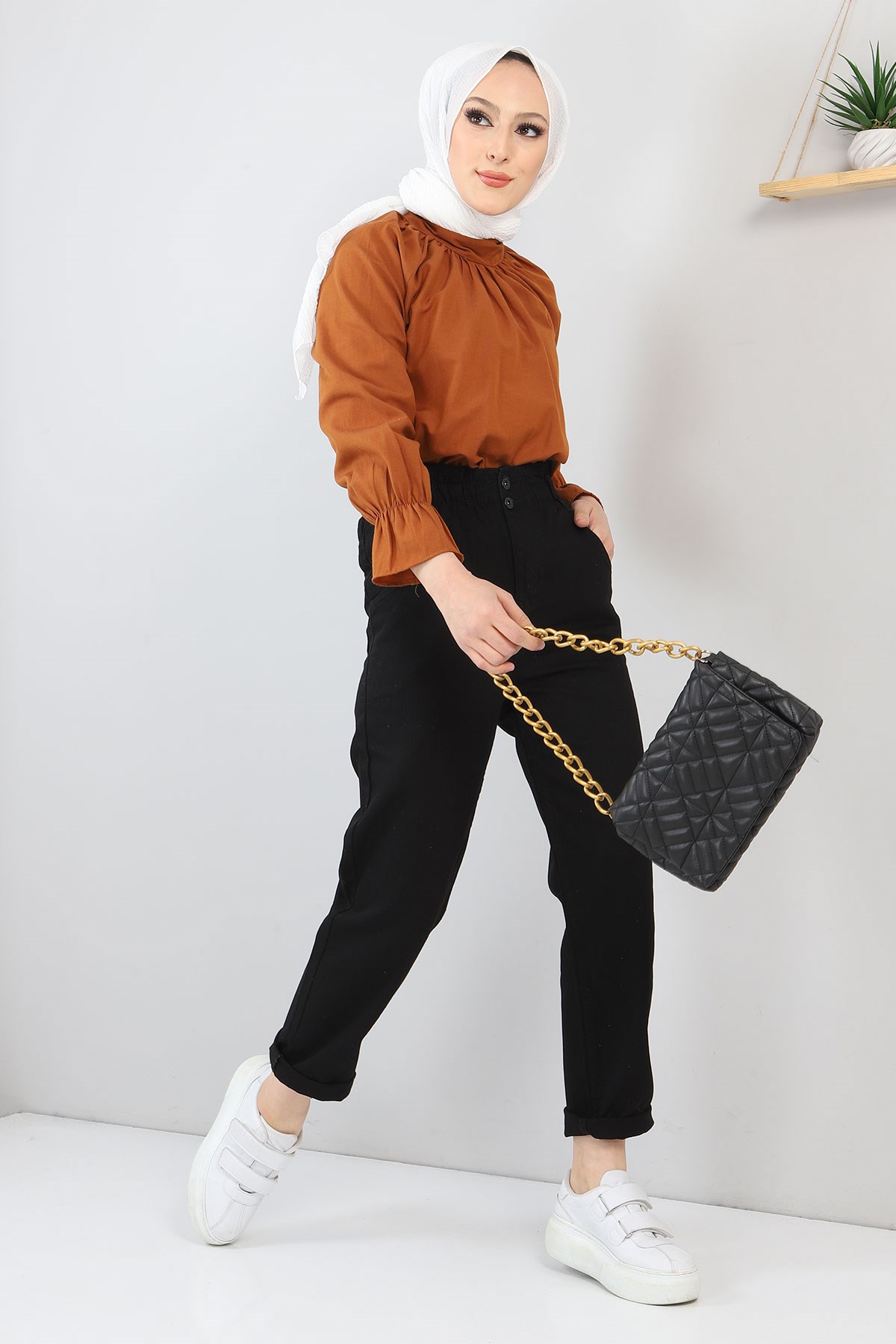 Beli Lastikli Kot Pantolon Siyah 5021