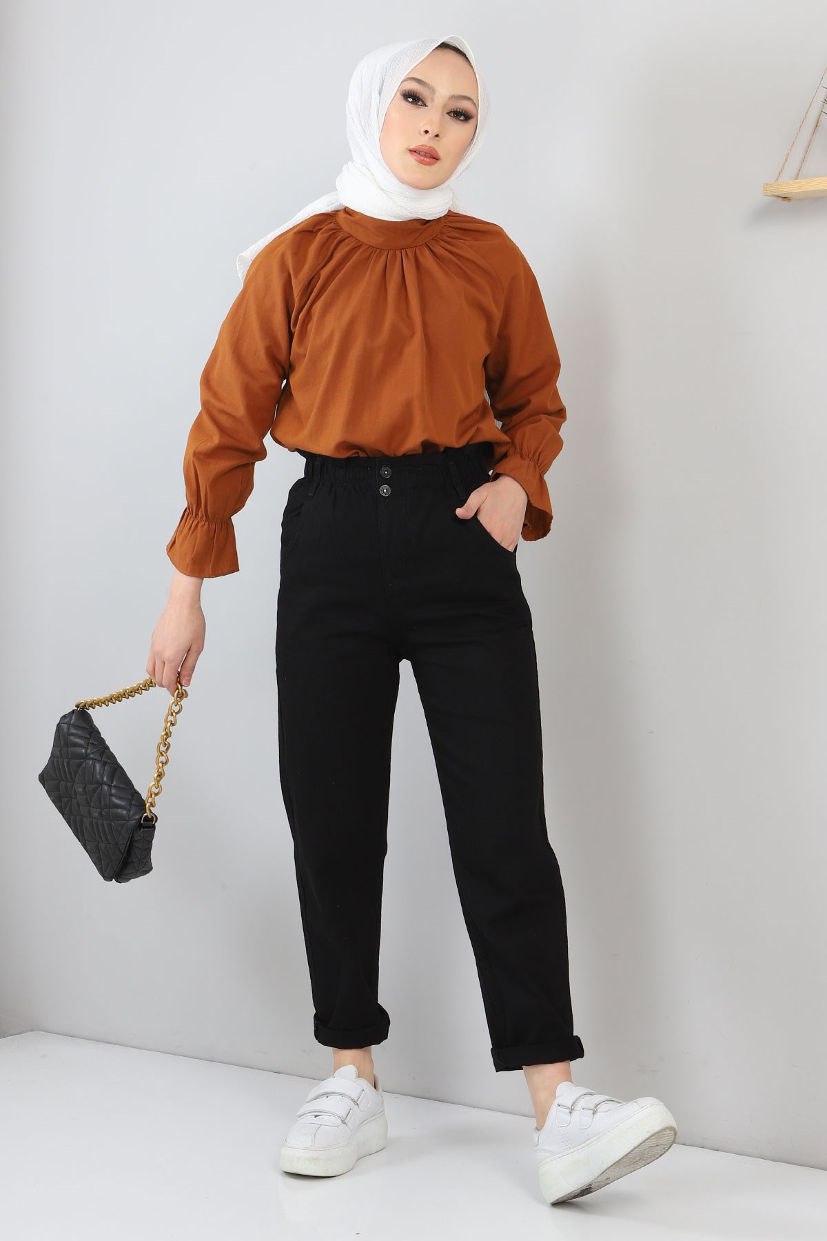 Beli Lastikli Kot Pantolon Siyah 5021
