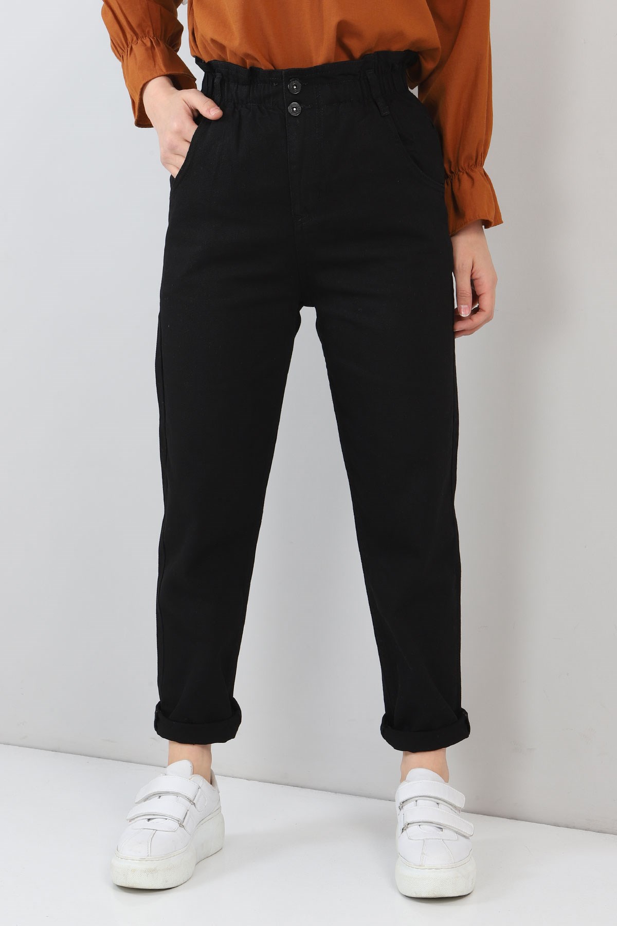 Beli Lastikli Kot Pantolon Siyah 5021
