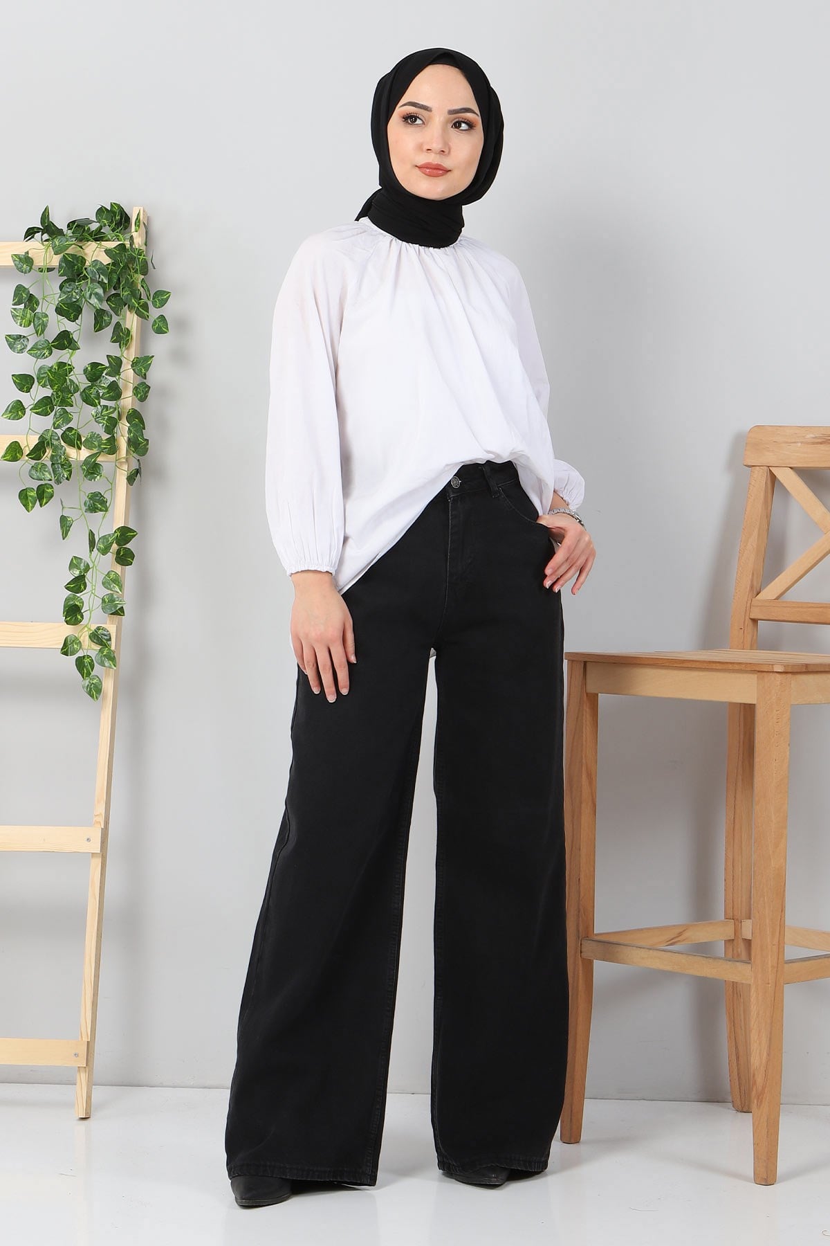 Bol Paça Kot Pantolon Siyah 6003