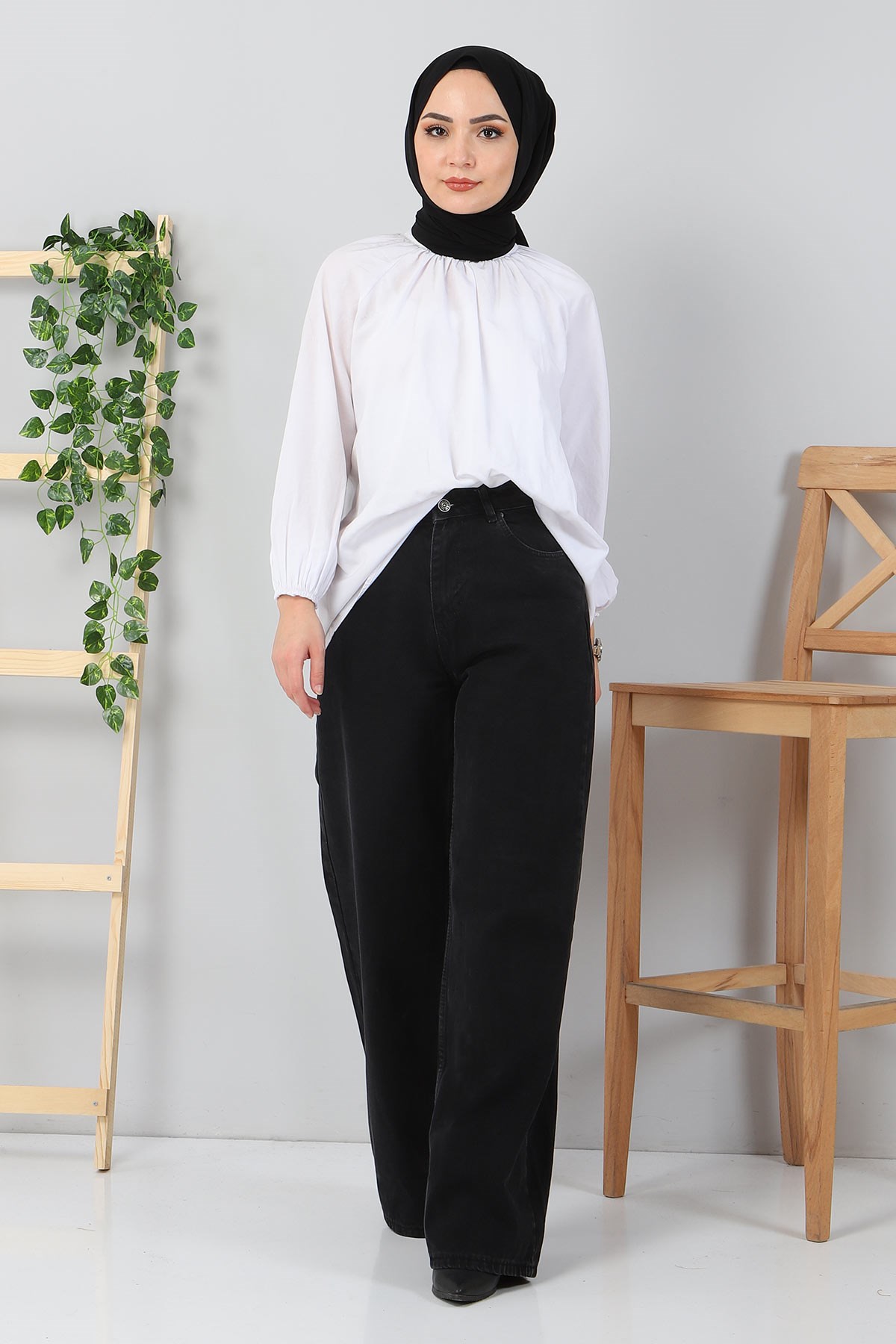 Bol Paça Kot Pantolon Siyah 6003