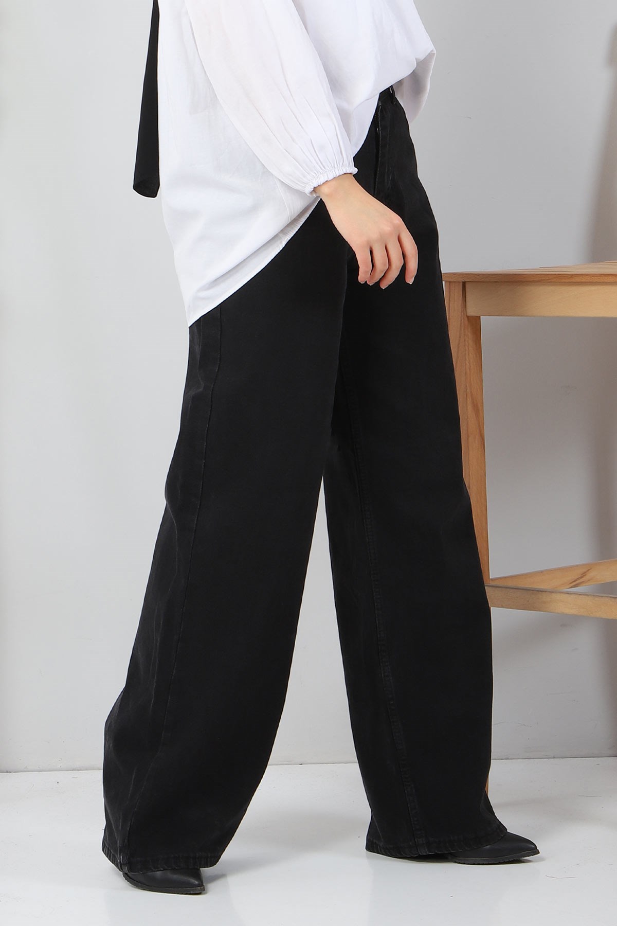 Bol Paça Kot Pantolon Siyah 6003