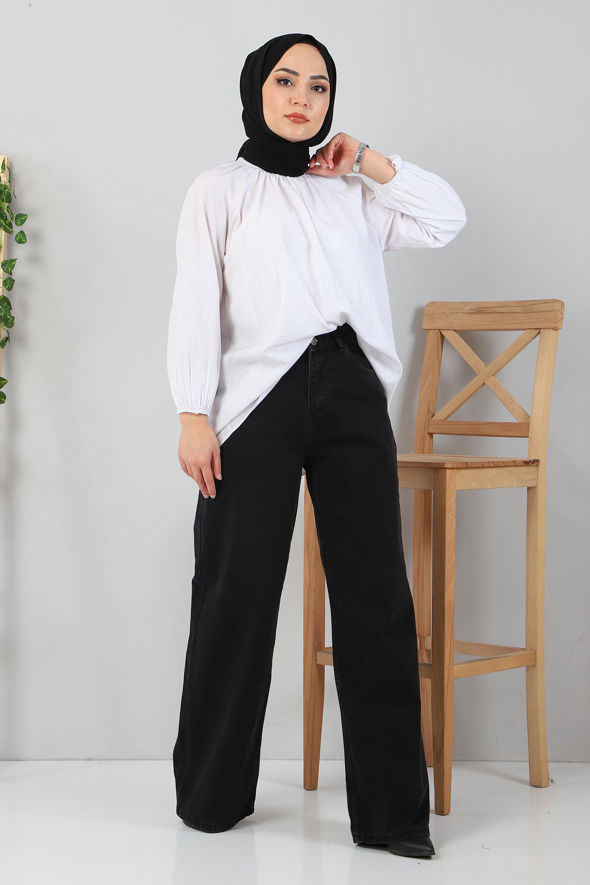 Bol Paça Kot Pantolon Siyah 6003
