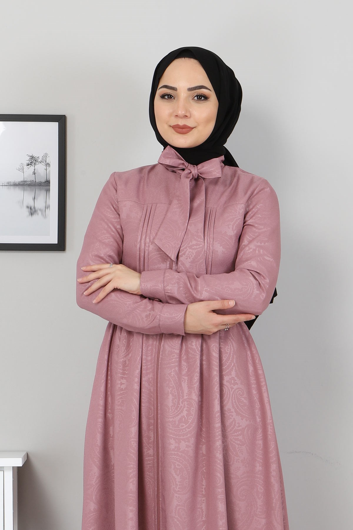 Boydan Fermuarlı Tesettür Ferace Lila 9015